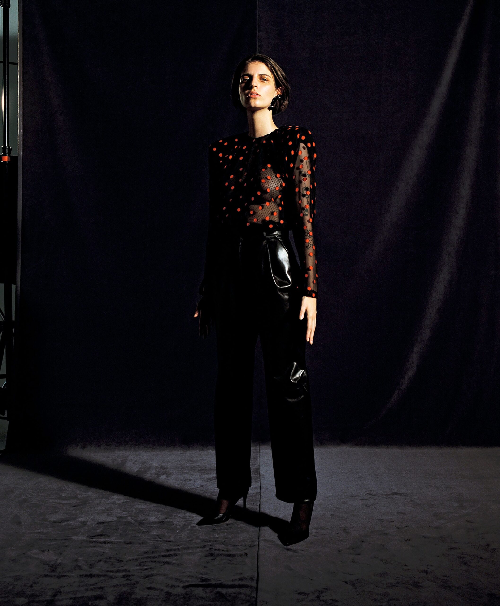sheer polka-dot mesh top