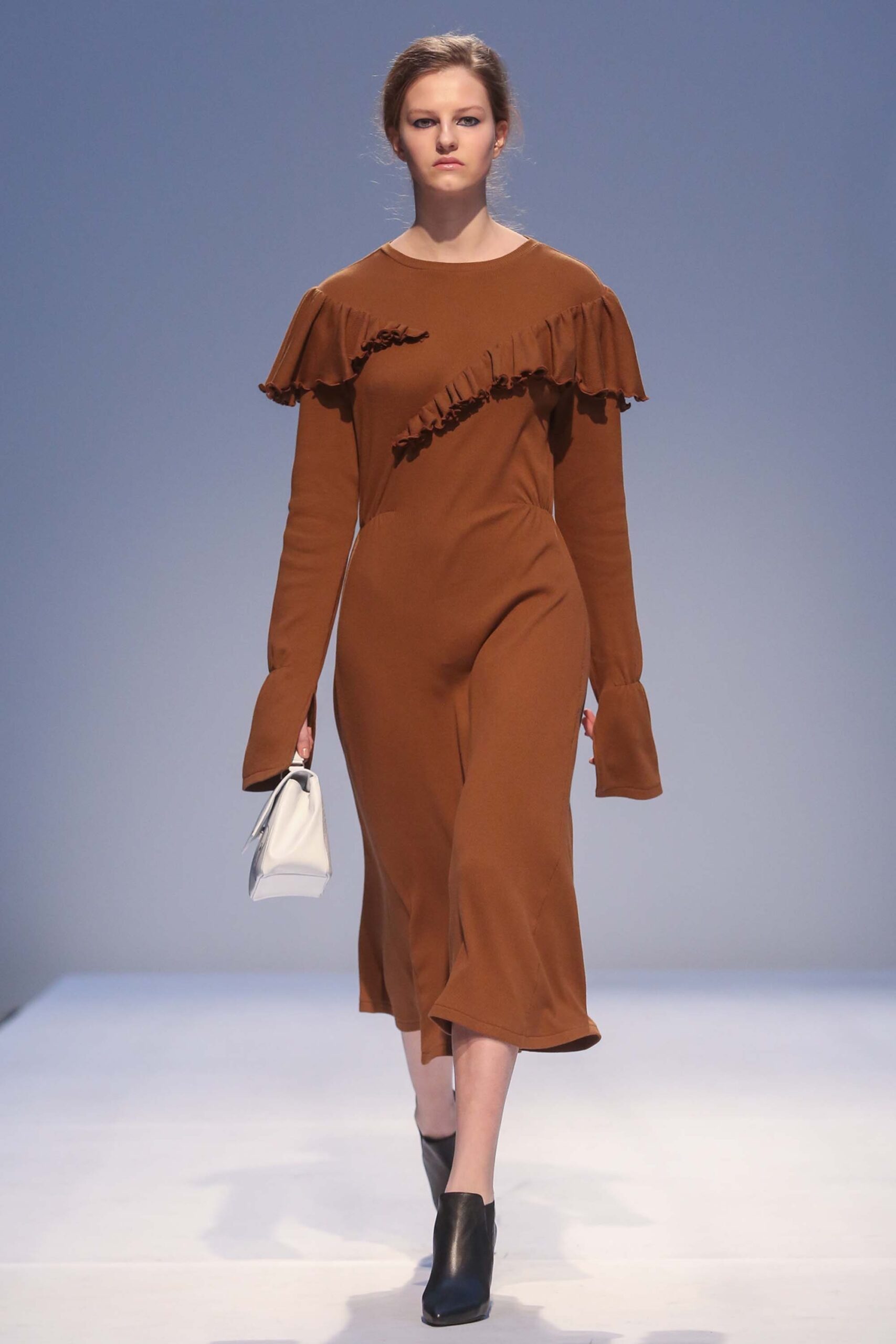 ruffled brown midi dress