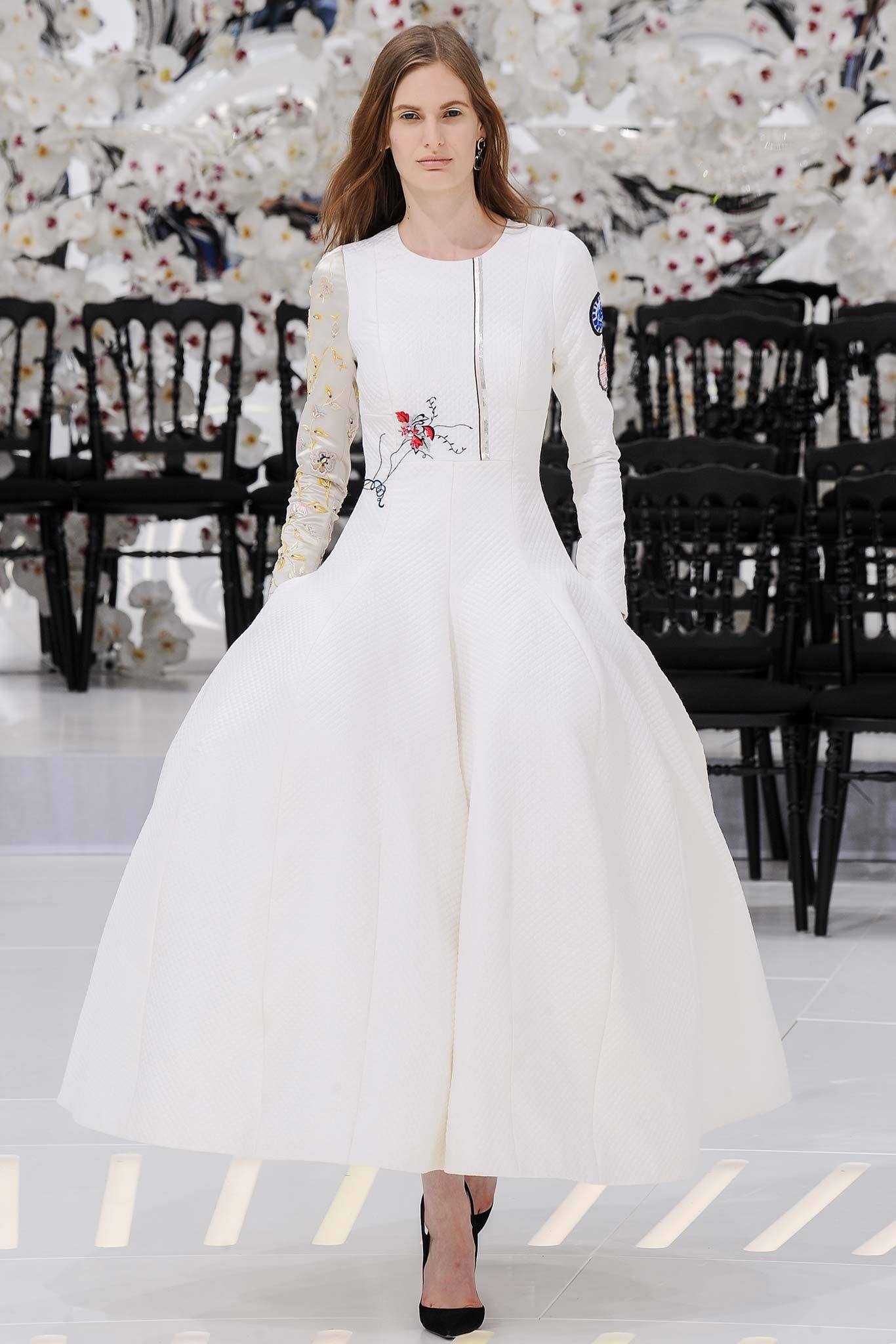 ivory unknown long-sleeve high-neck structured embroidered zippered gown