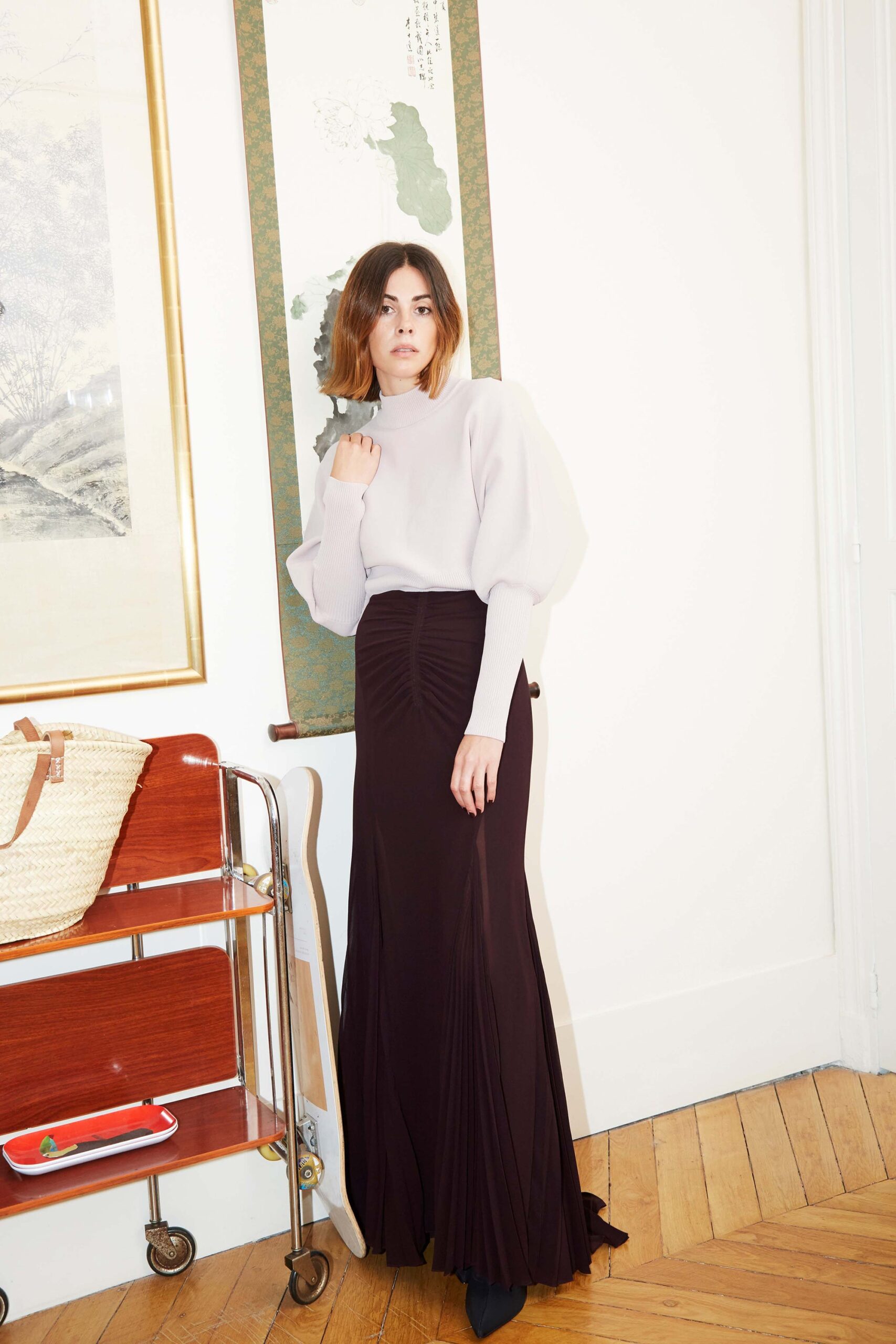 ivory balloon-sleeve turtleneck sweater