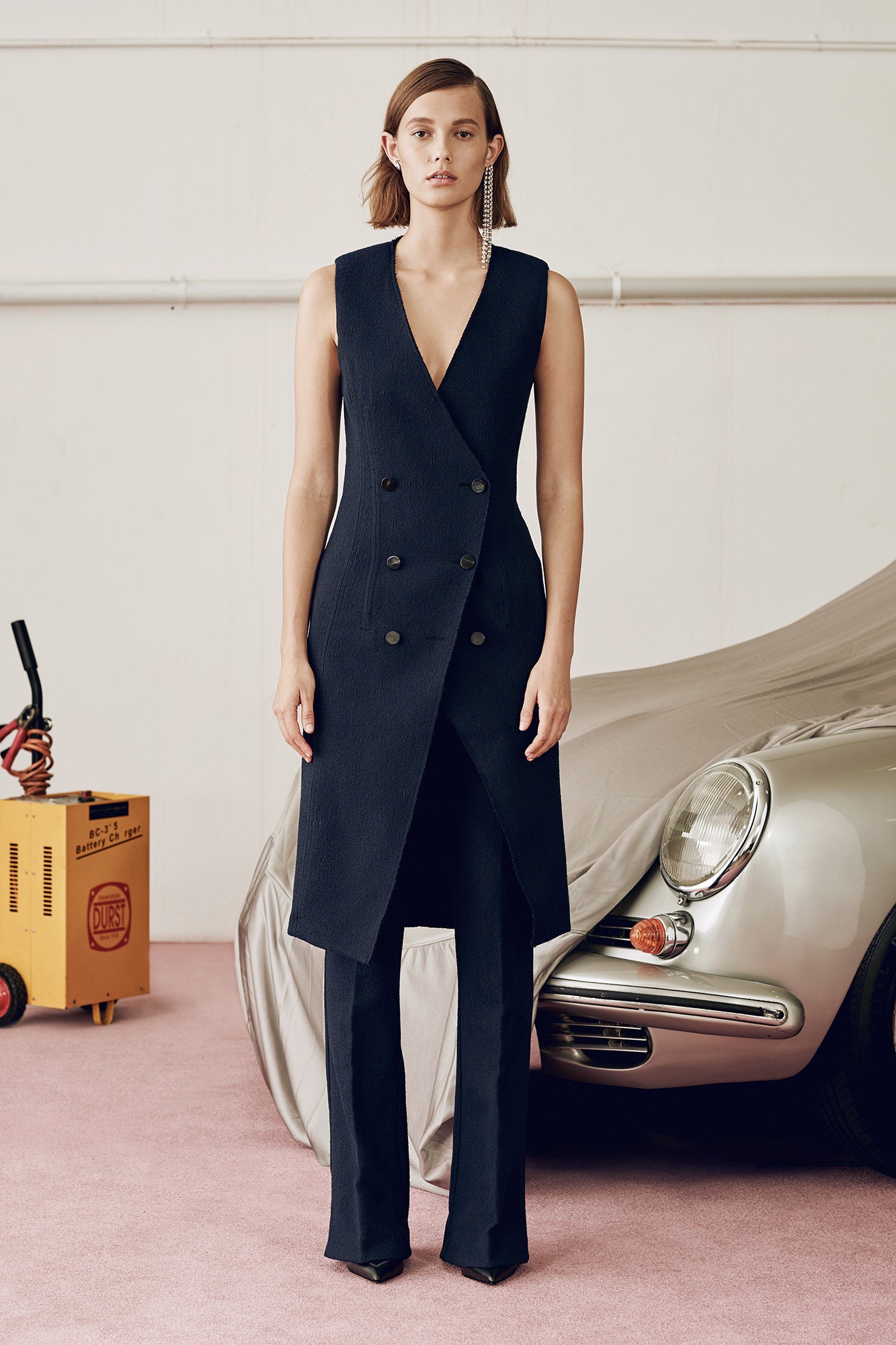 black sleeveless blazer dress