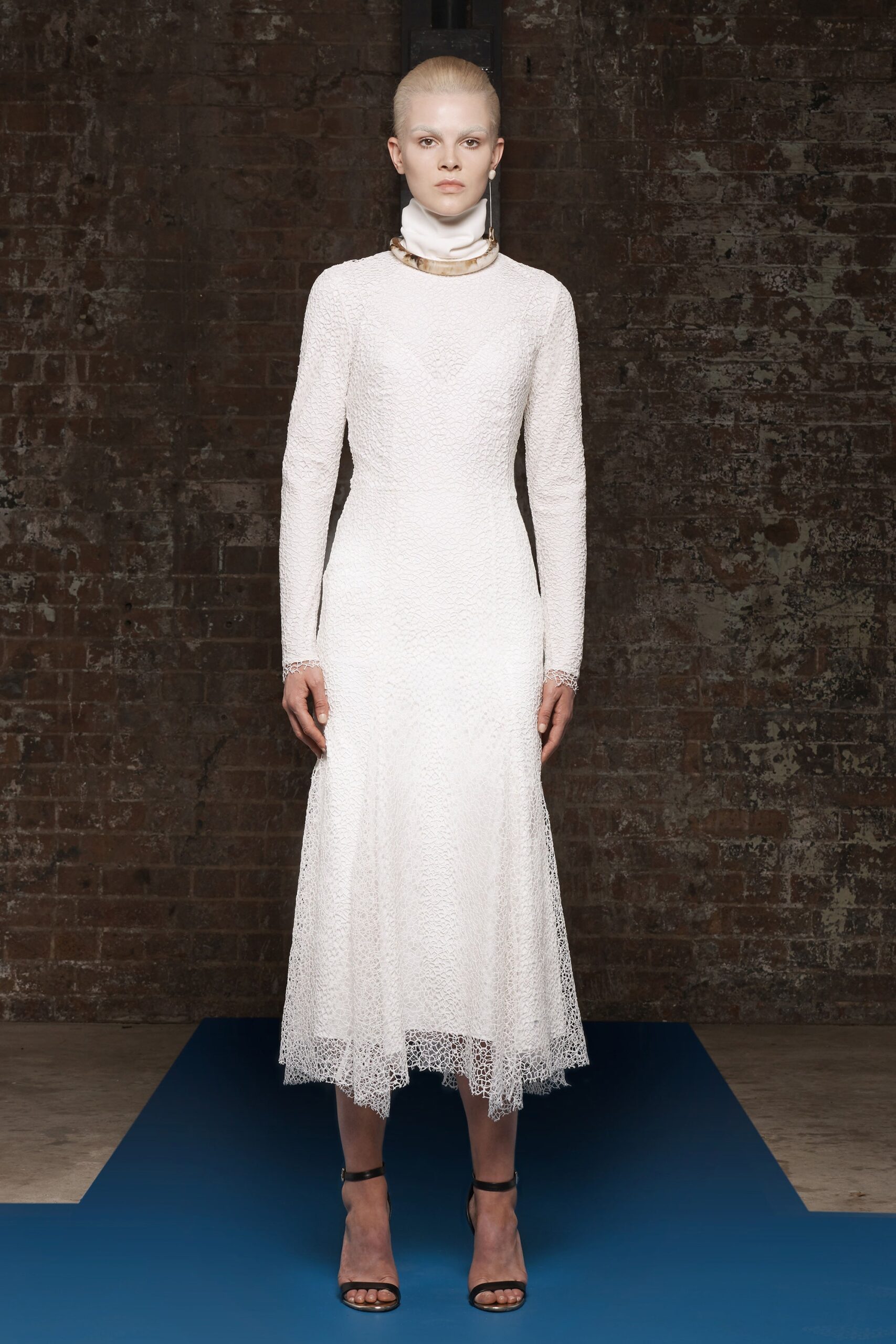 white textured high-neck maxi dress