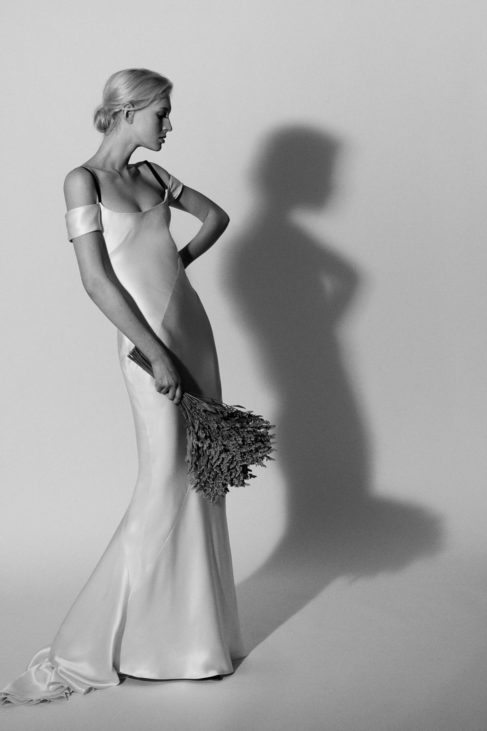 ivory bias-cut satin evening gown
