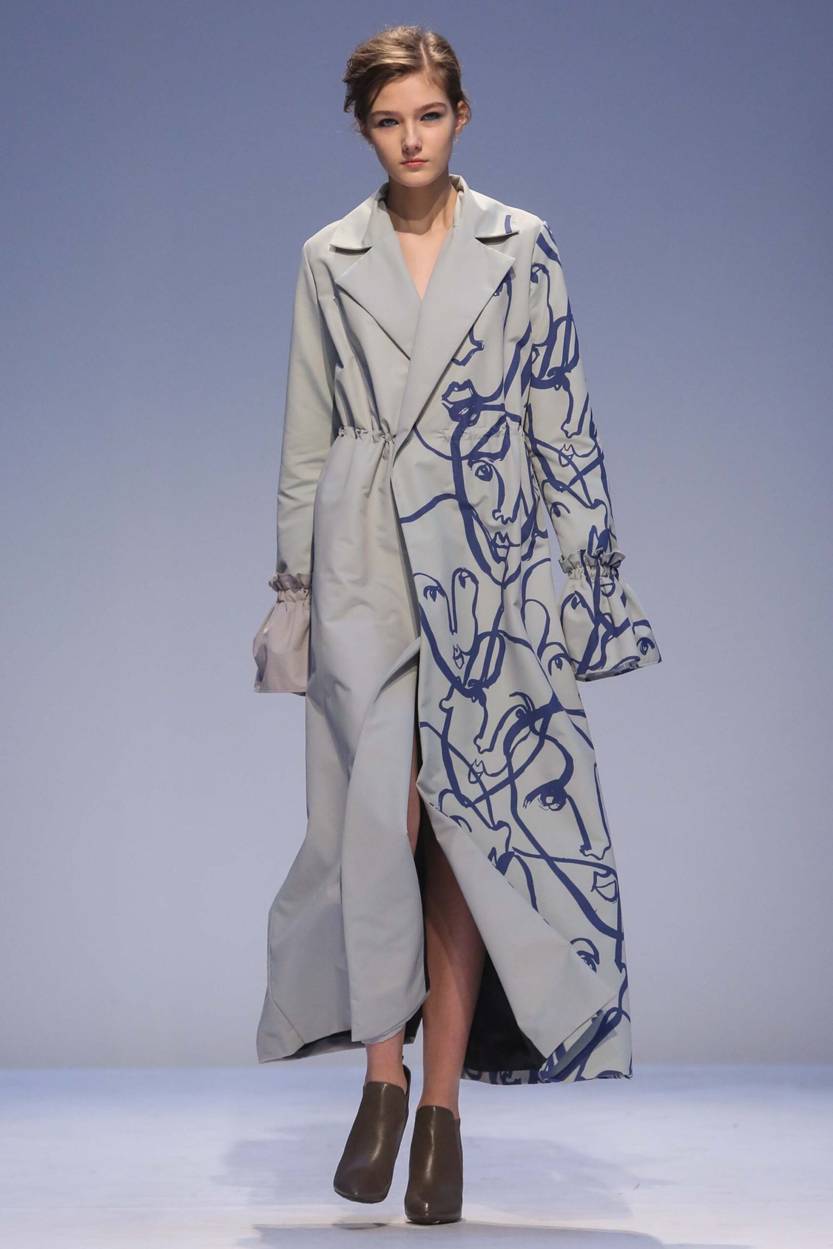 face-print maxi coat