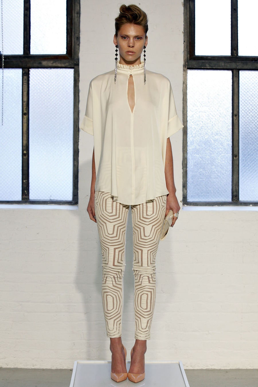 ivory keyhole silk blouse