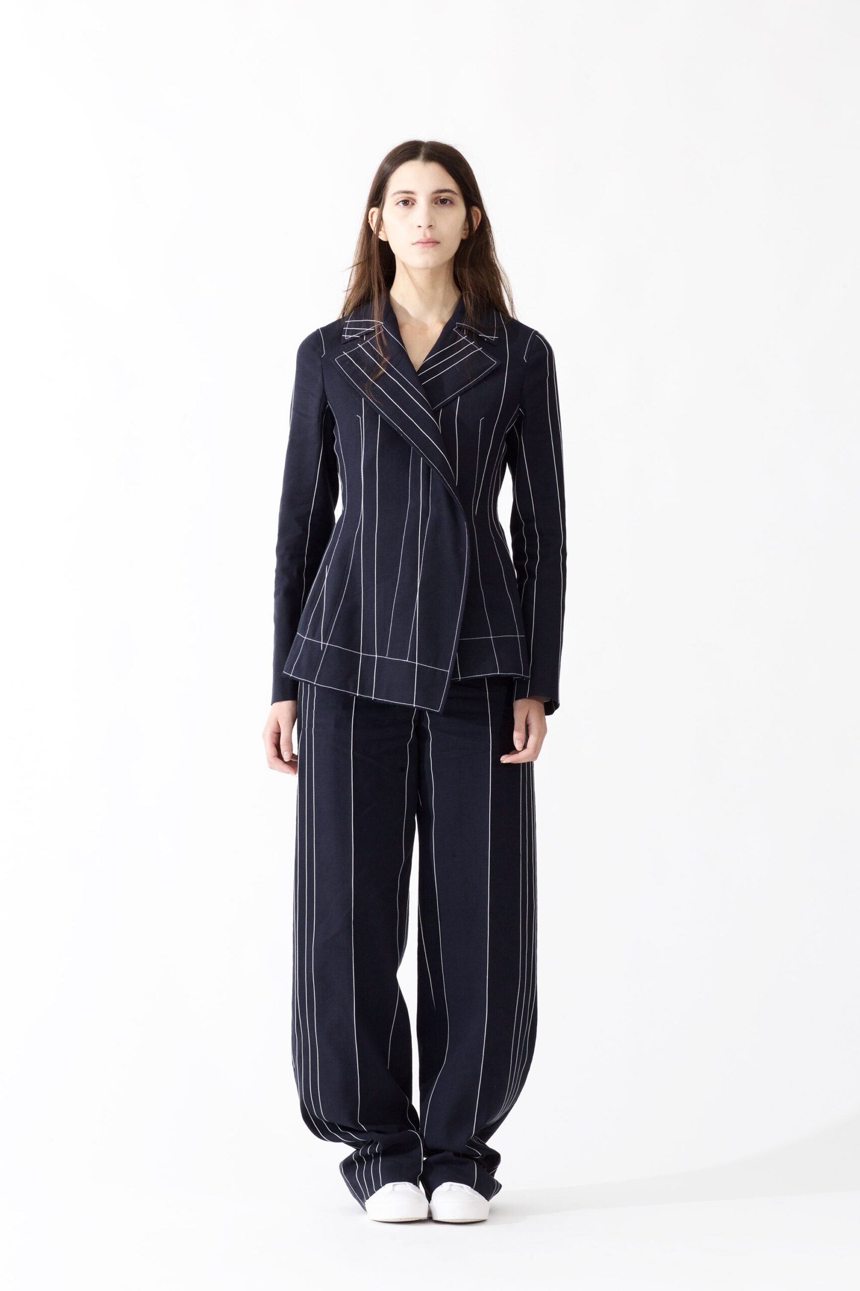 black unknown relaxed pinstriped wide-leg pants