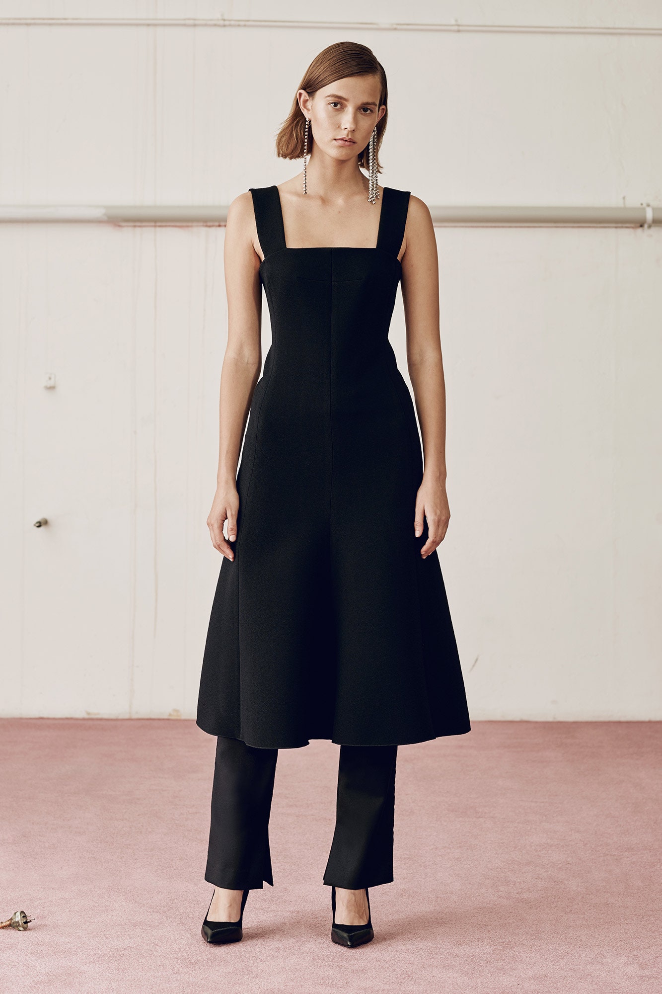black square-neck midi dress