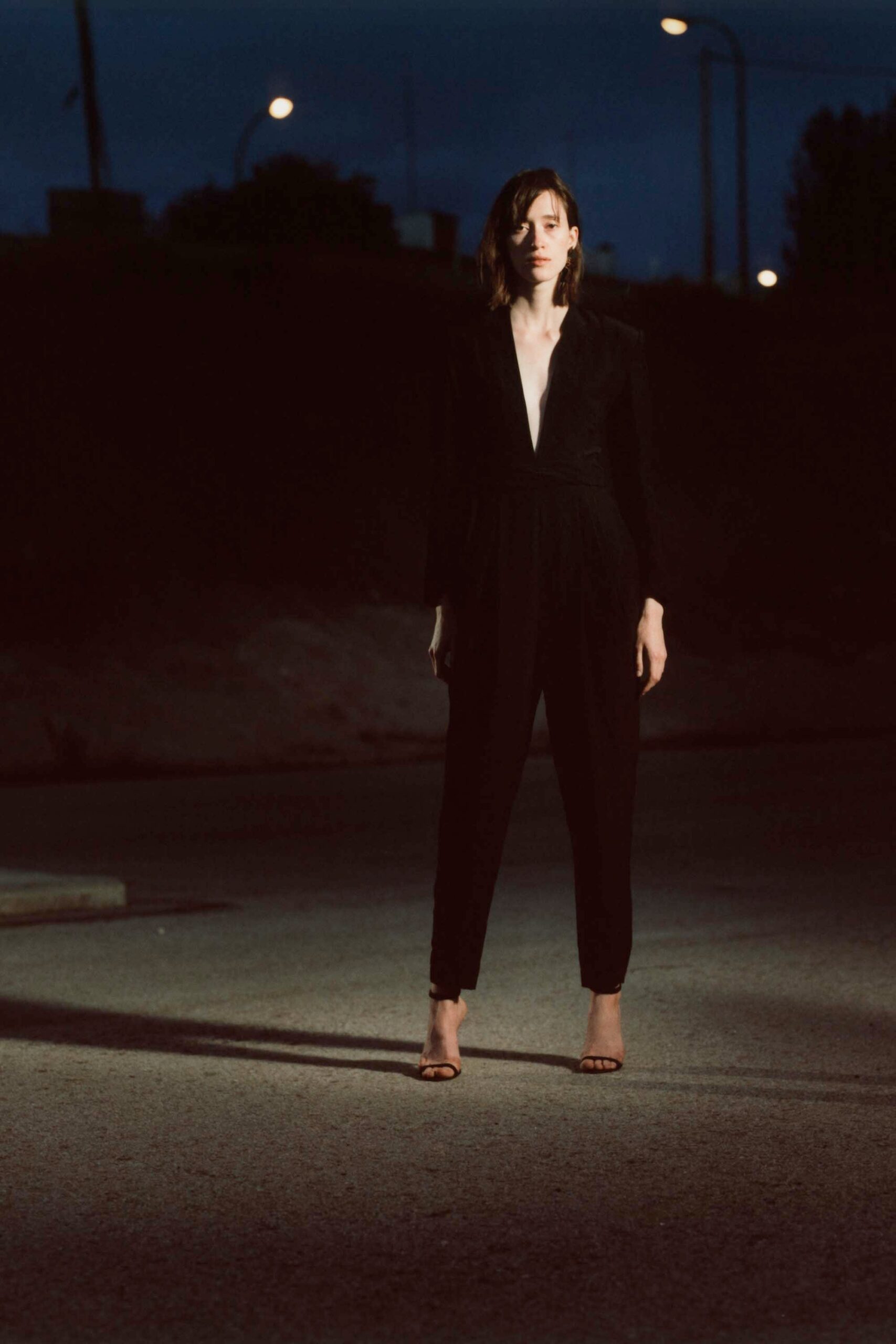 black plunging tailored jumpsuit