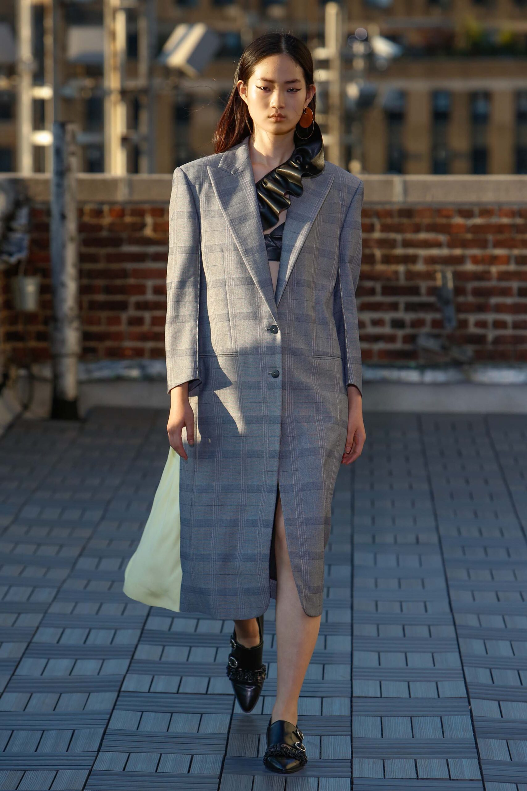 gray checked coat dress
