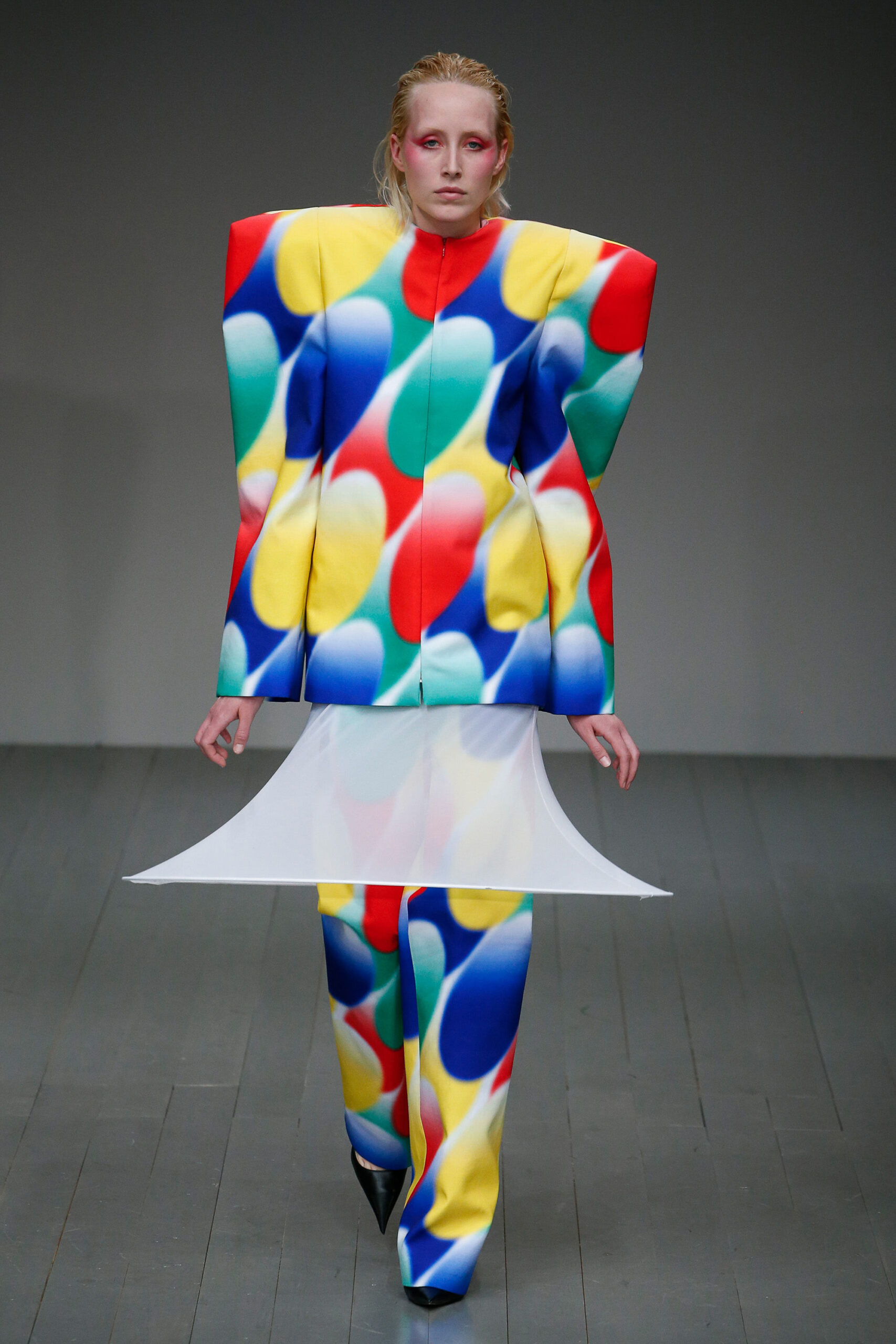 sculptural printed shoulder jacket