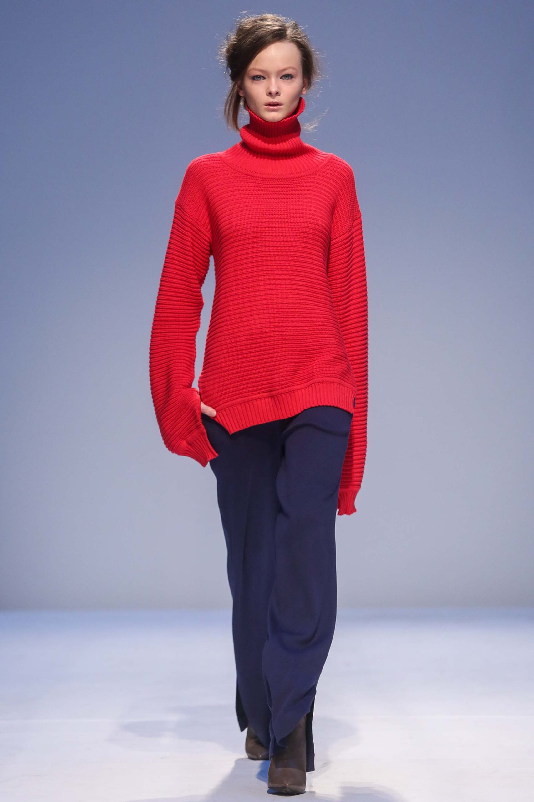 red ribbed turtleneck sweater