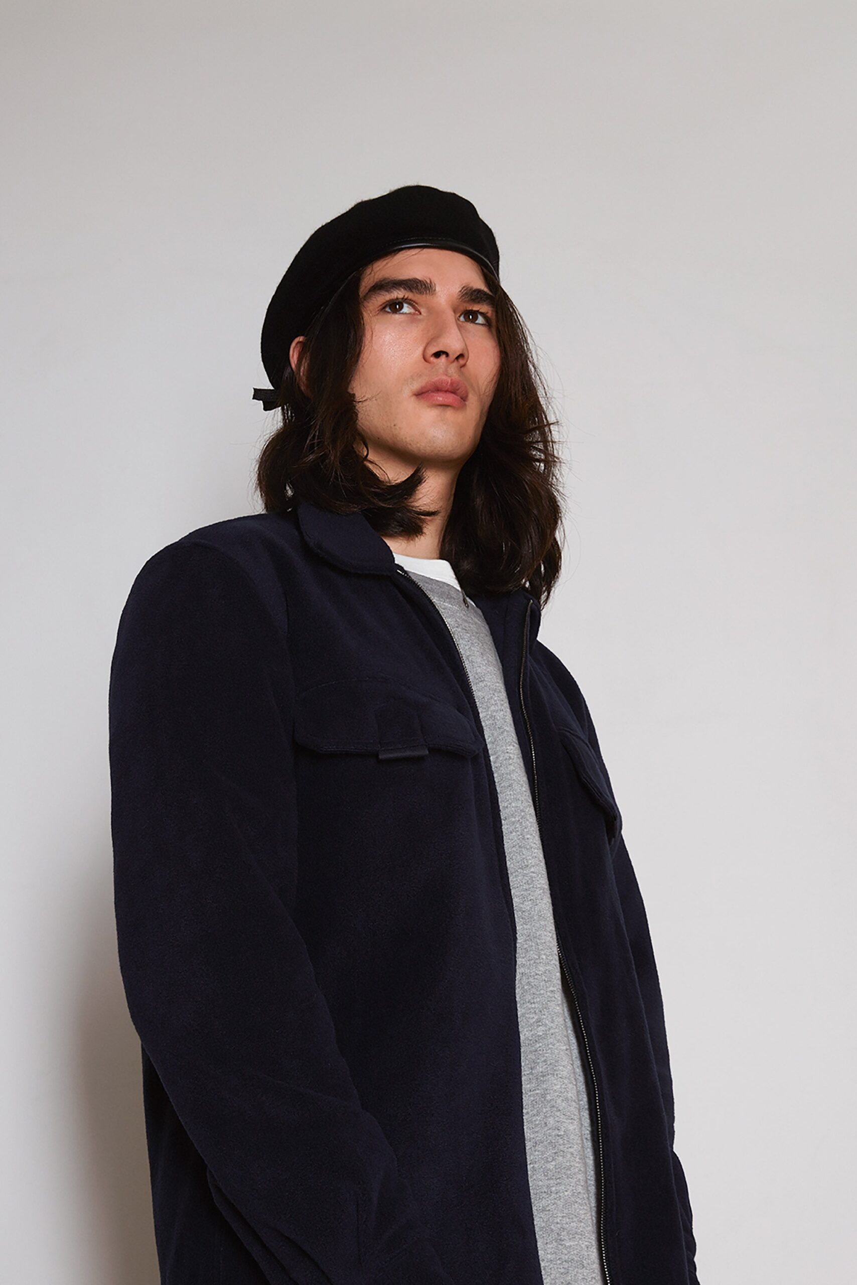navy zip-front overshirt jacket