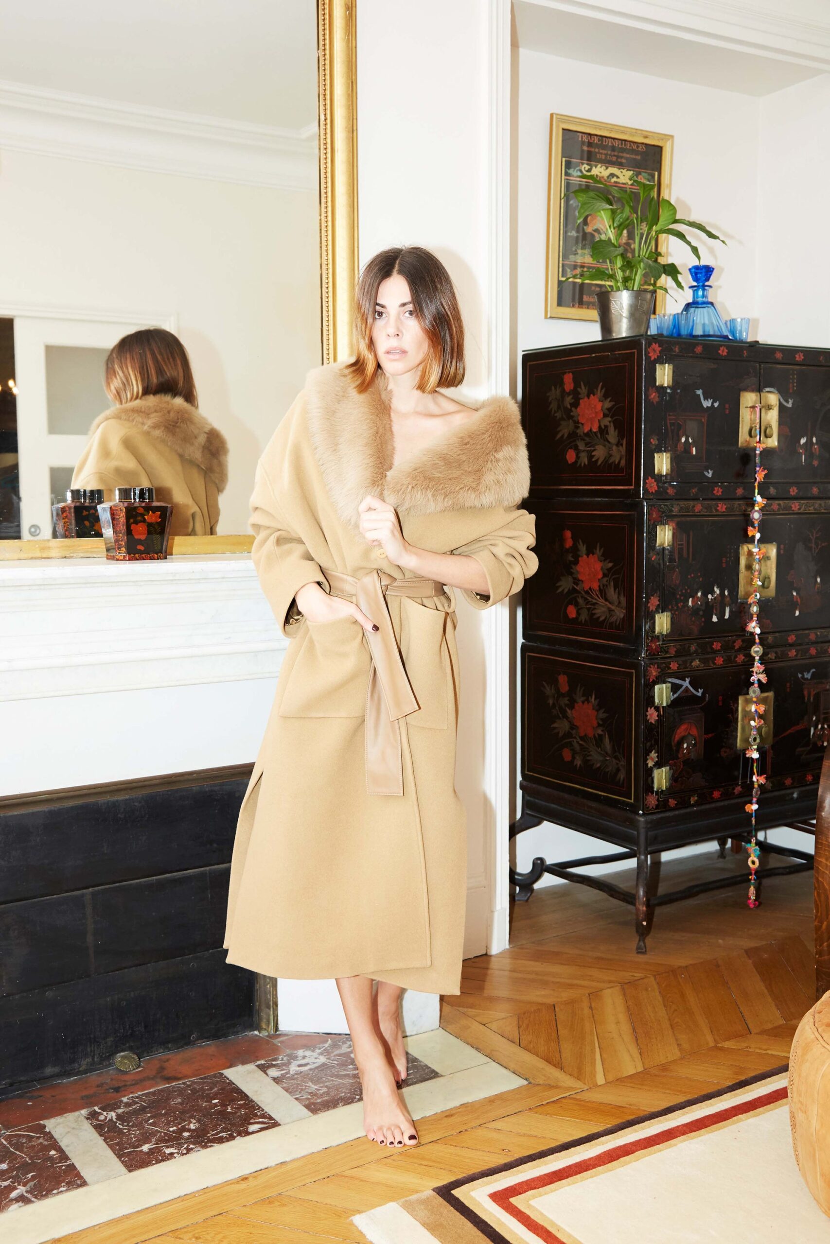 fur-collar wrap coat