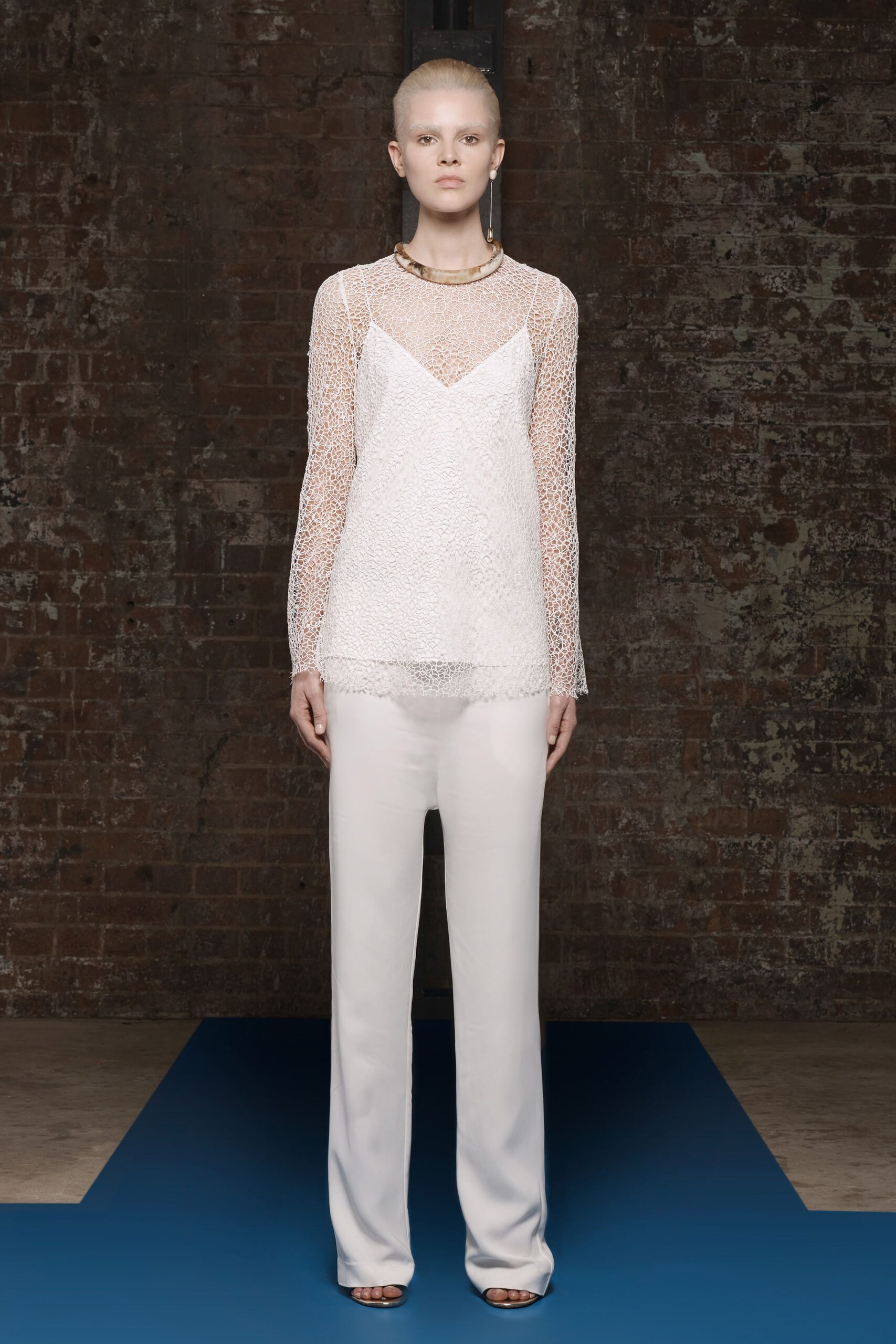 sheer crochet long-sleeve top