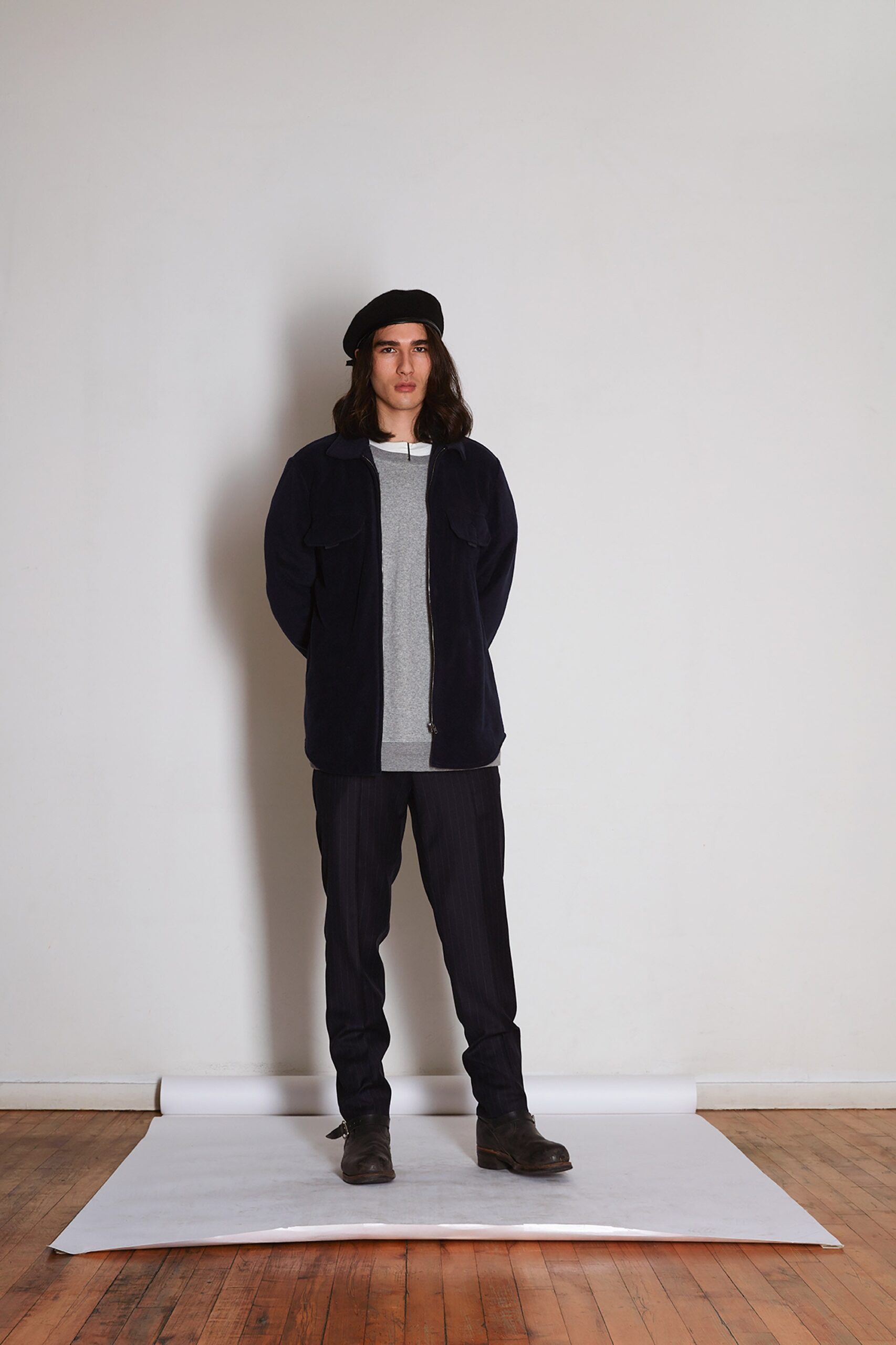 black unknown pinstriped straight-leg pants