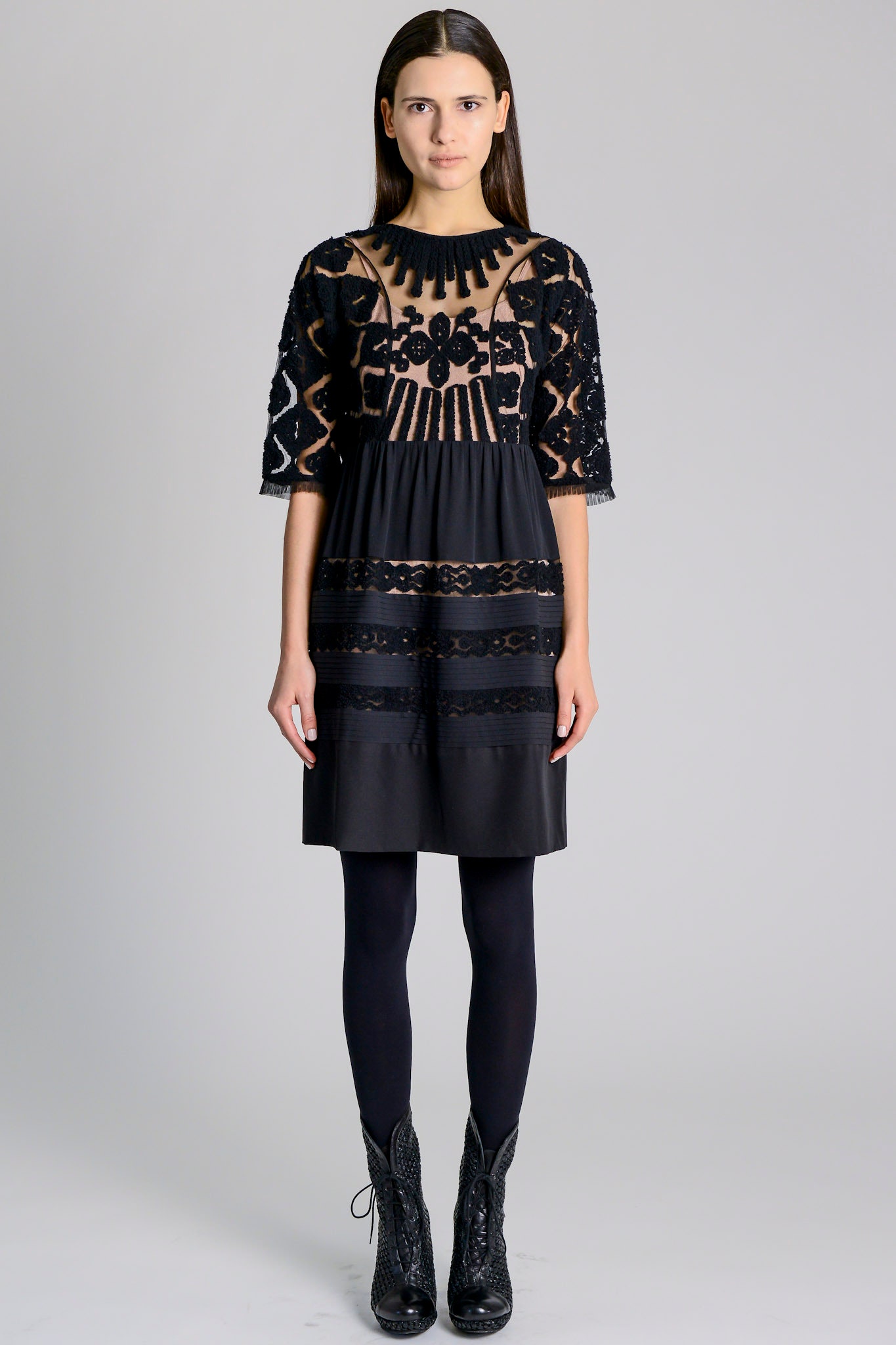 black illusion lace midi dress