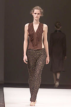 brown halter top with sequined pants
