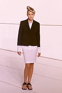 black tailored blazer with white pencil skirt