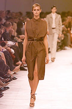 brown belted shirt and cropped trousers