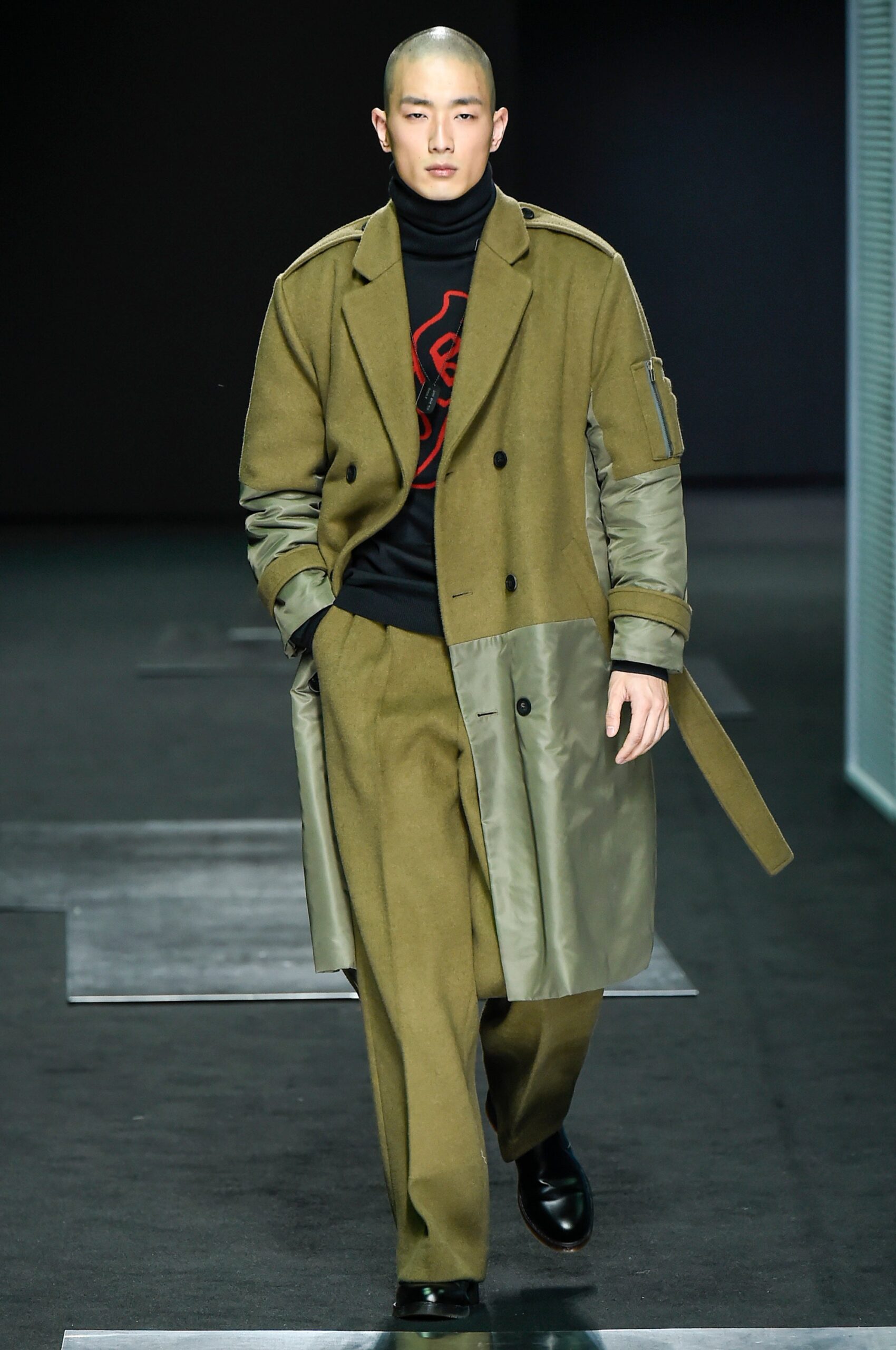color-block military-inspired overcoat