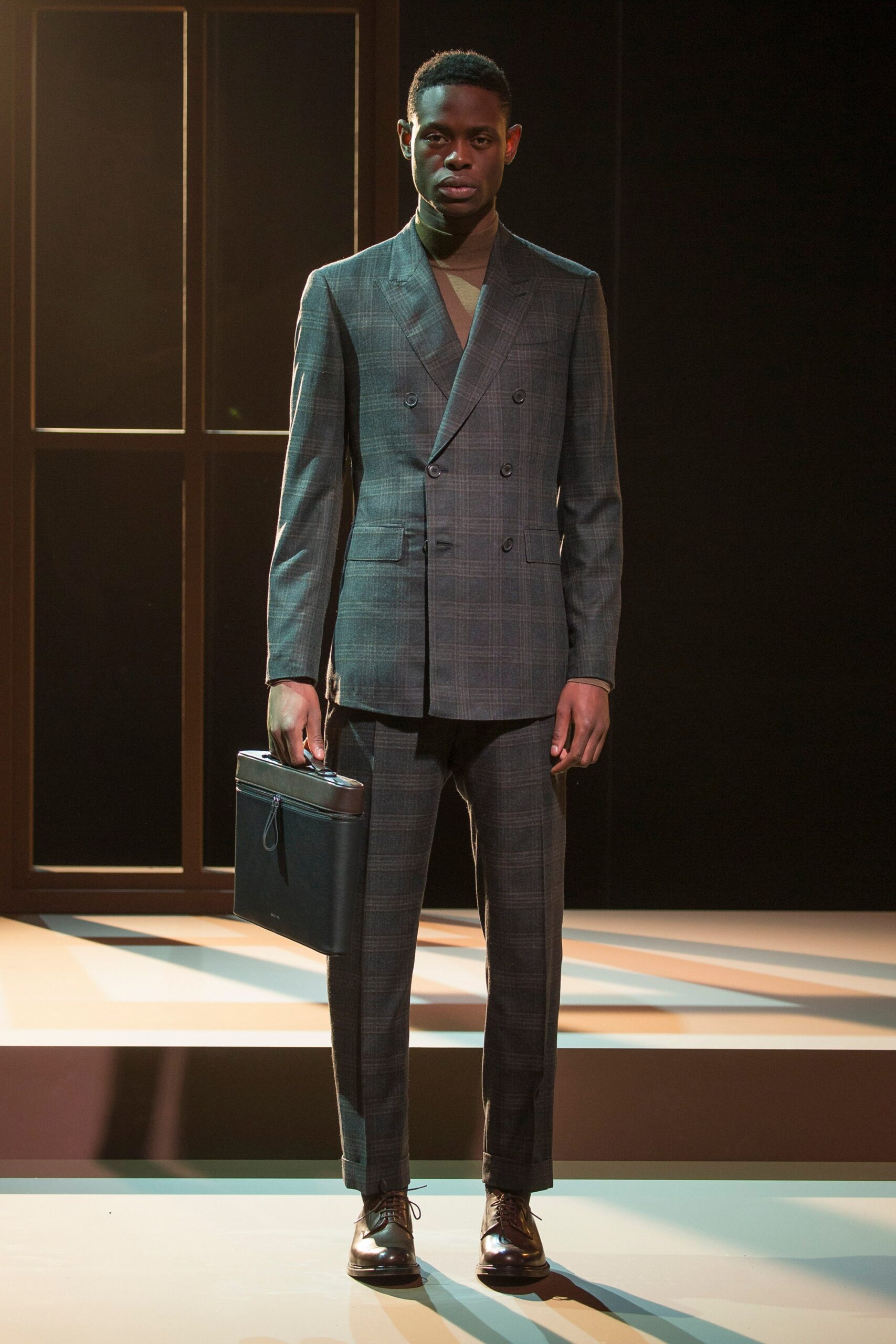gray checked double-breasted suit blazer