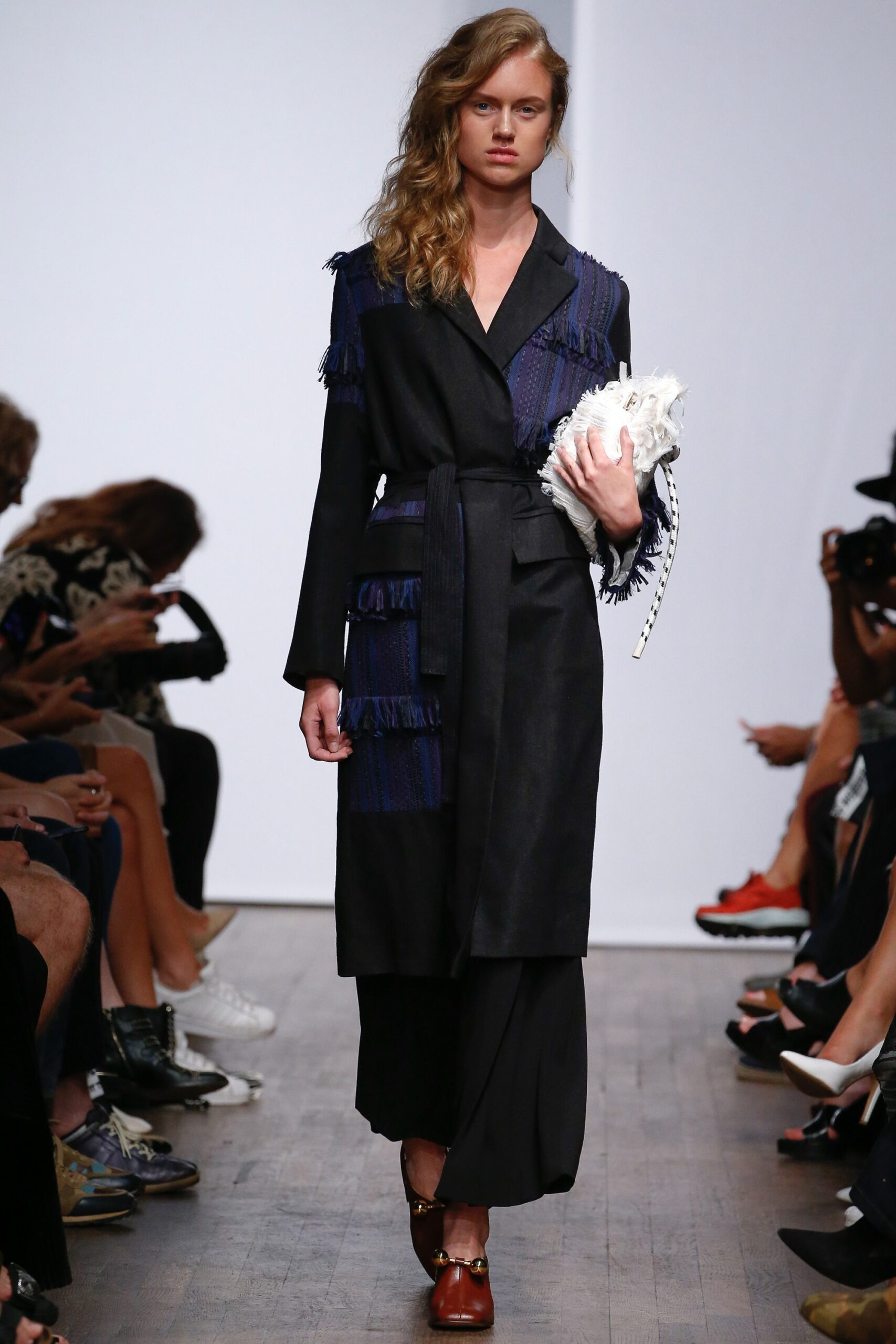 fringed patchwork wrap coat