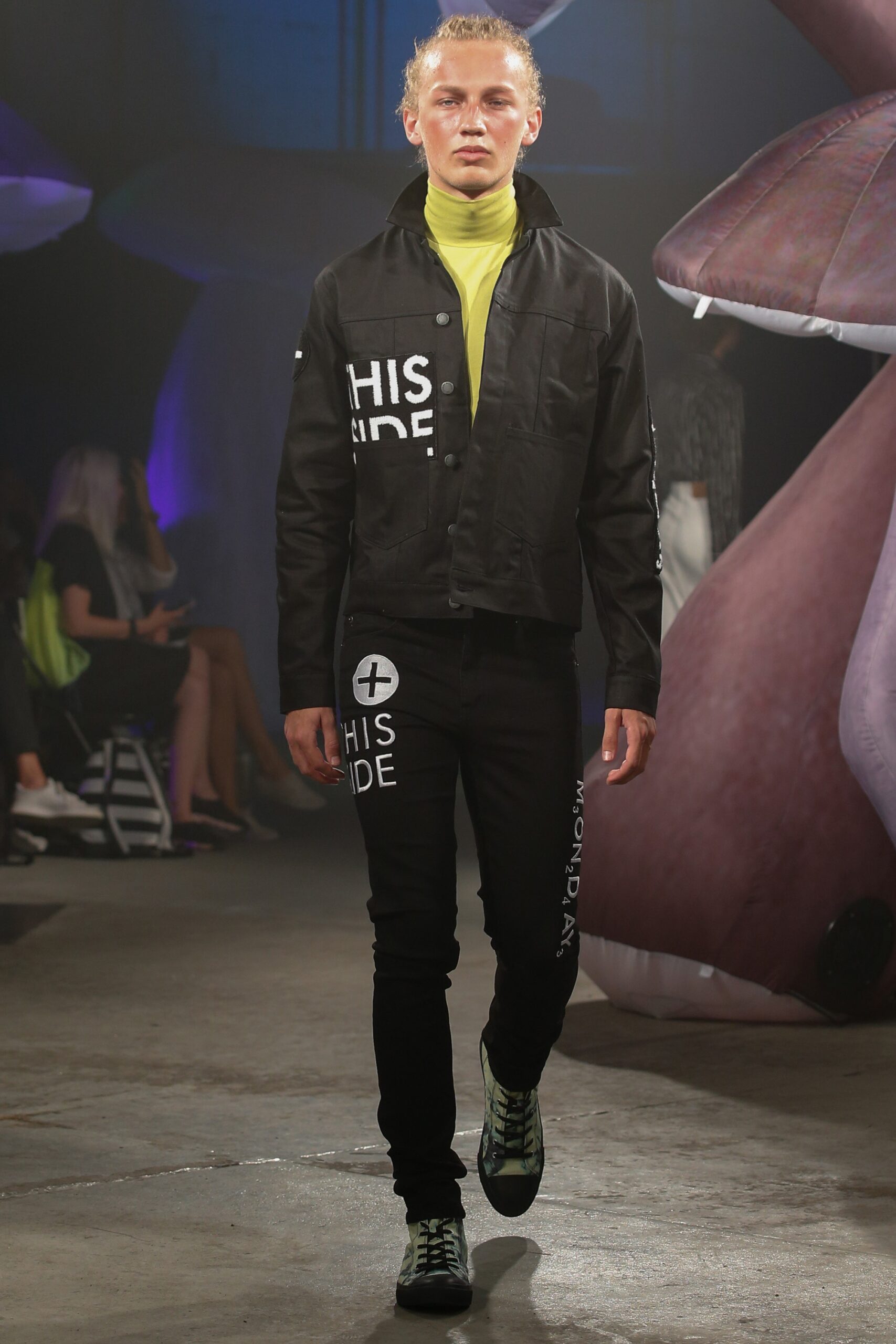 black slogan-print workwear jacket