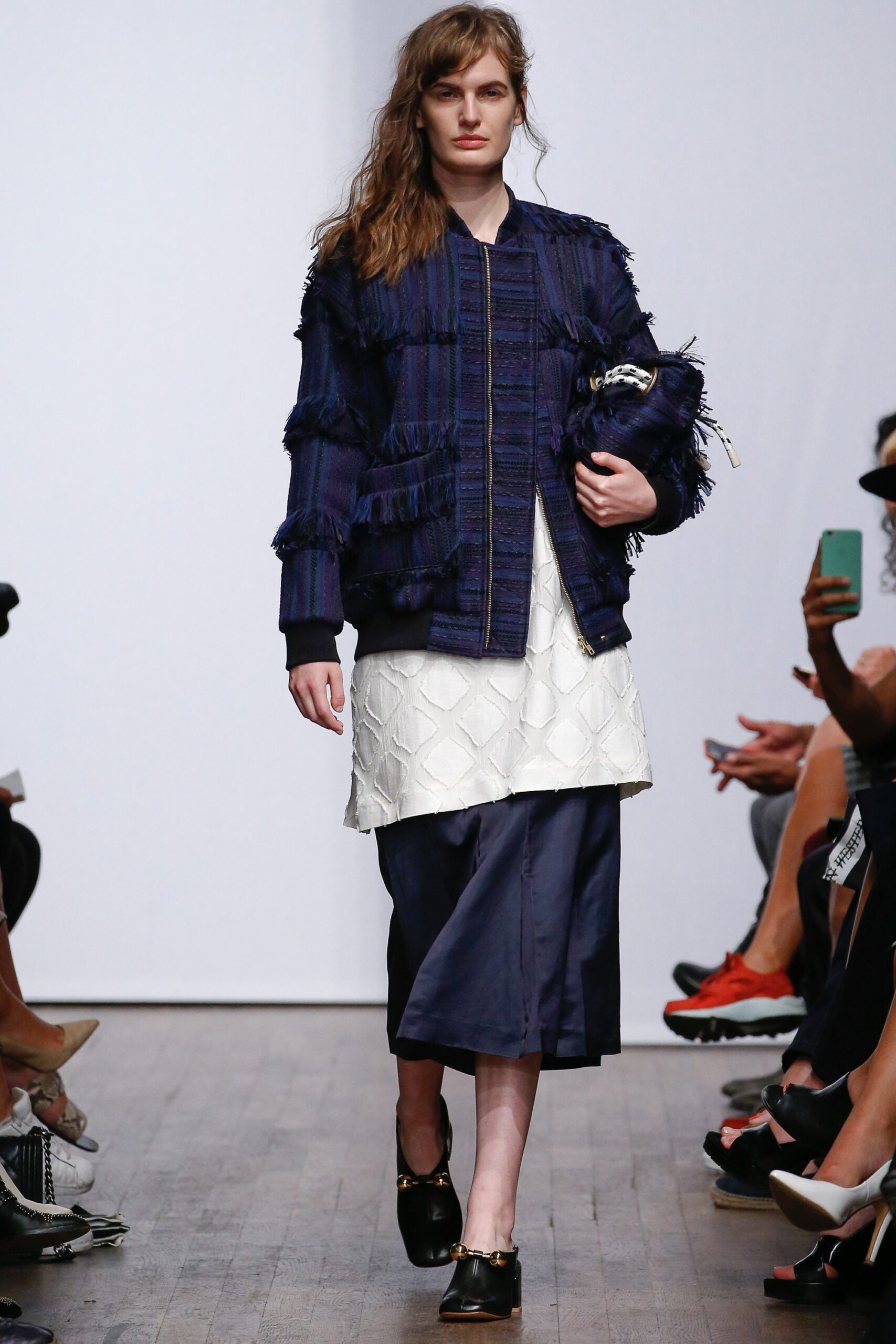 fringed tweed bomber jacket