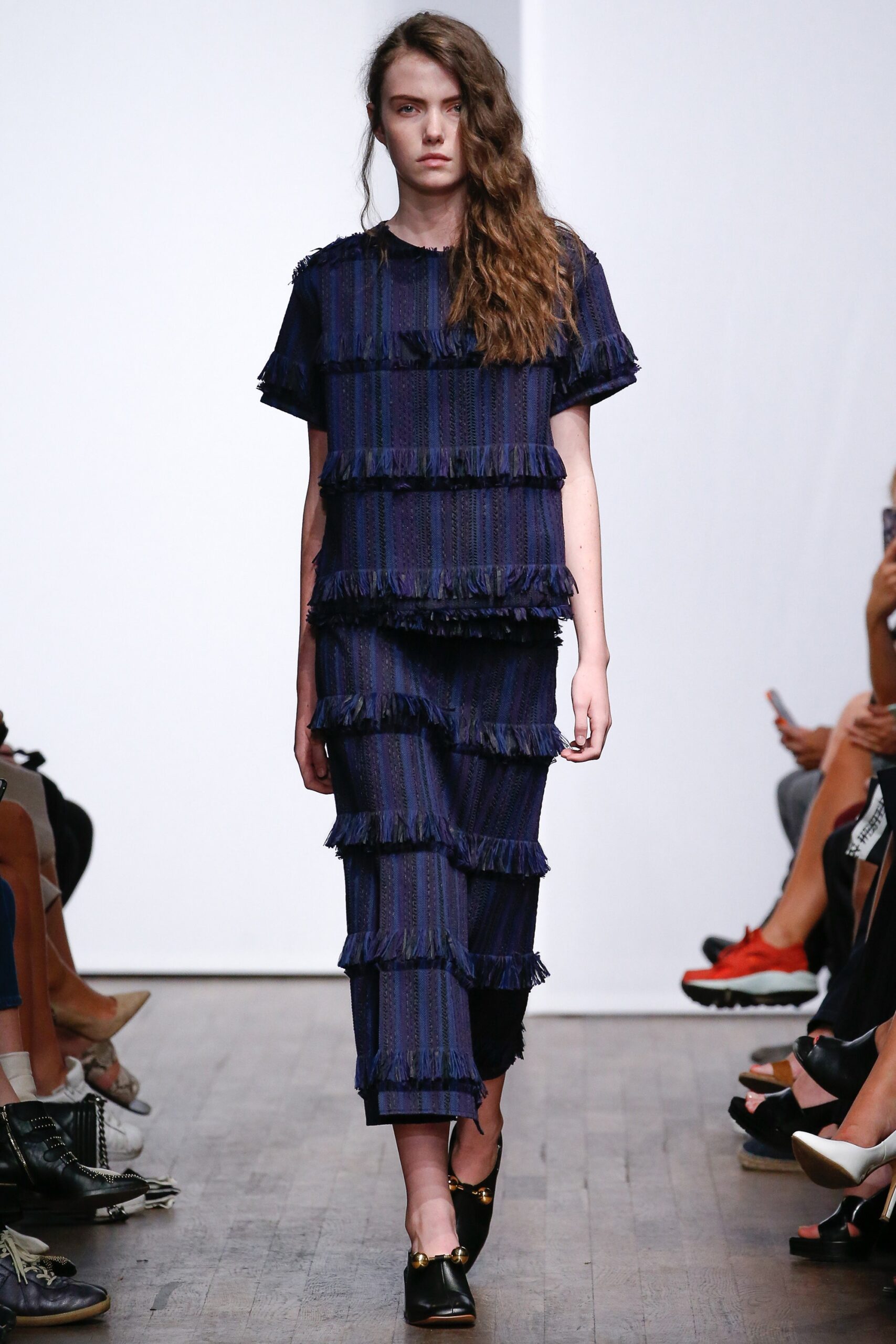 blue unknown short-sleeve high-neck striped ruffled textured maxi-dress
