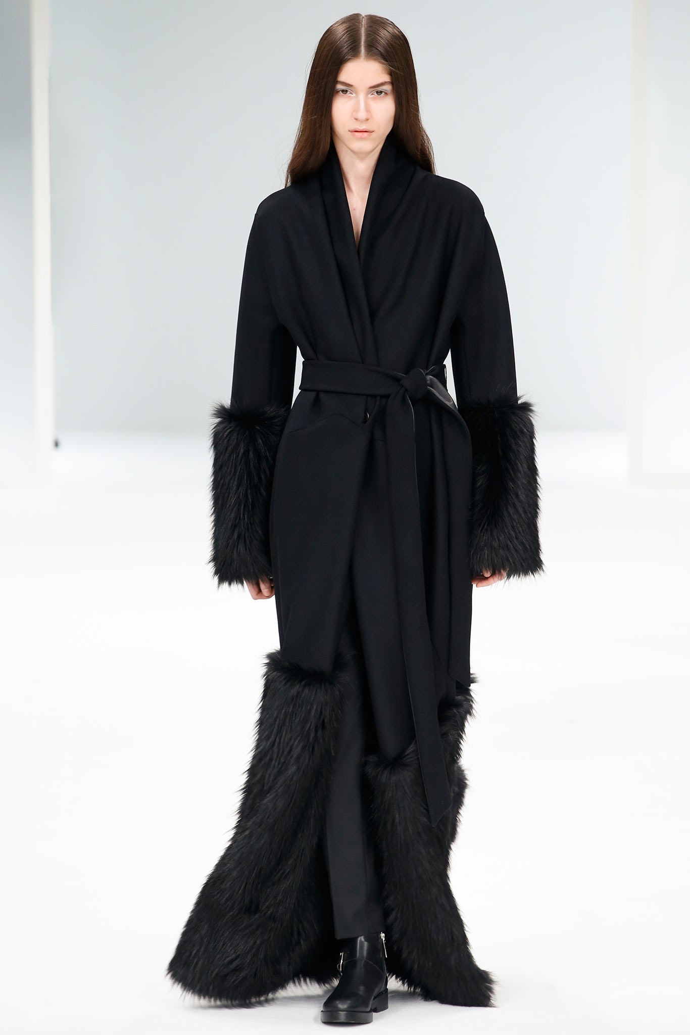 fur-trimmed black robe coat