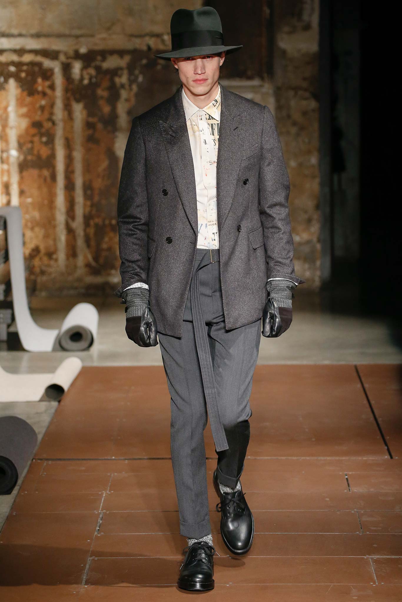 gray double-breasted wool blazer