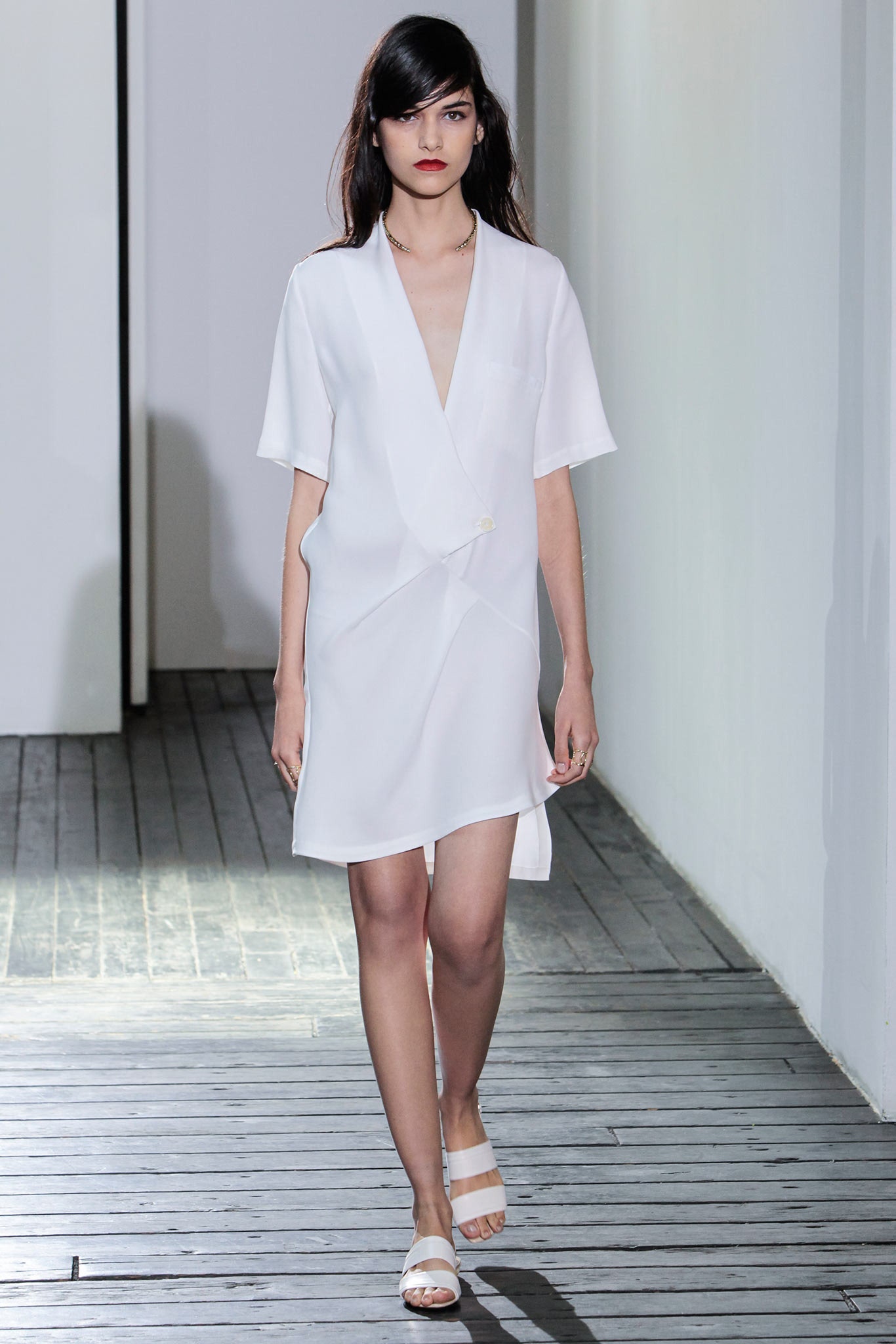 white asymmetric wrap mini dress