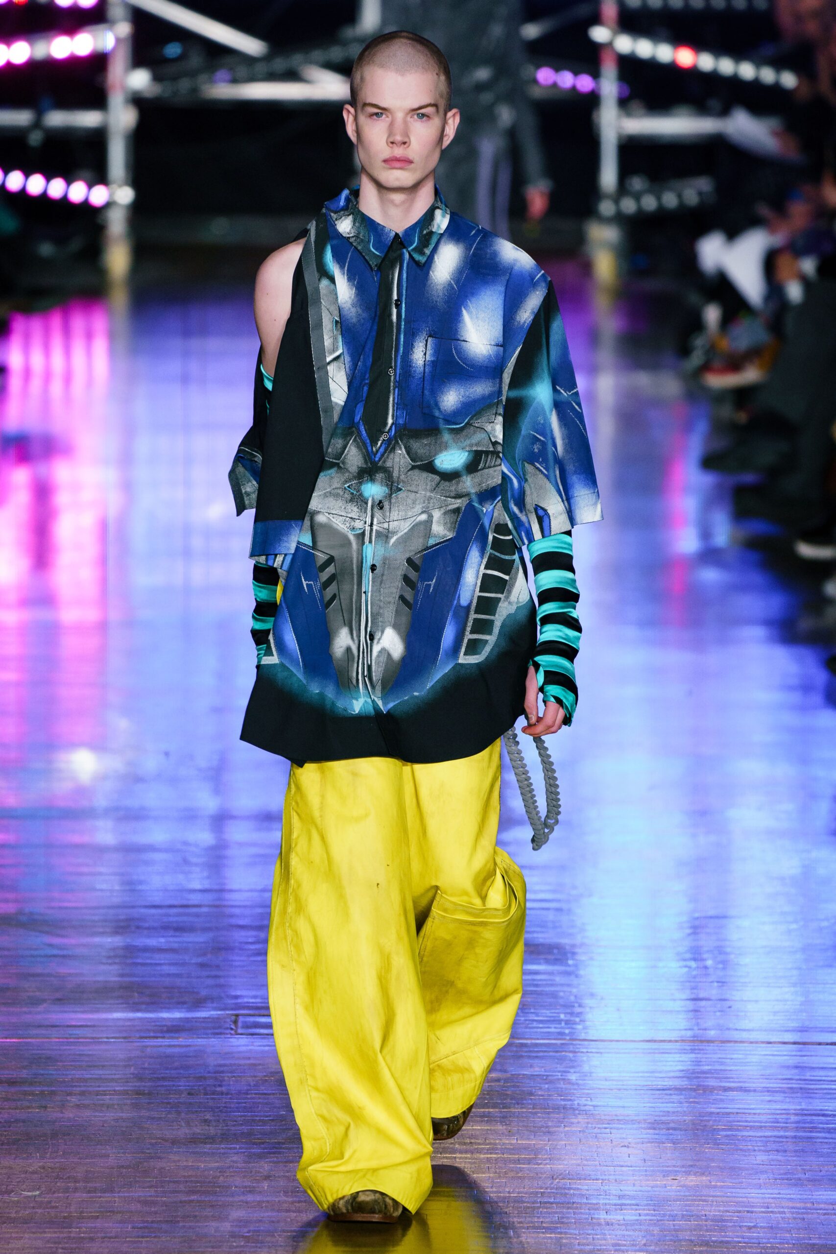 blue unknown collared long-sleeve oversized buttoned printed shirt