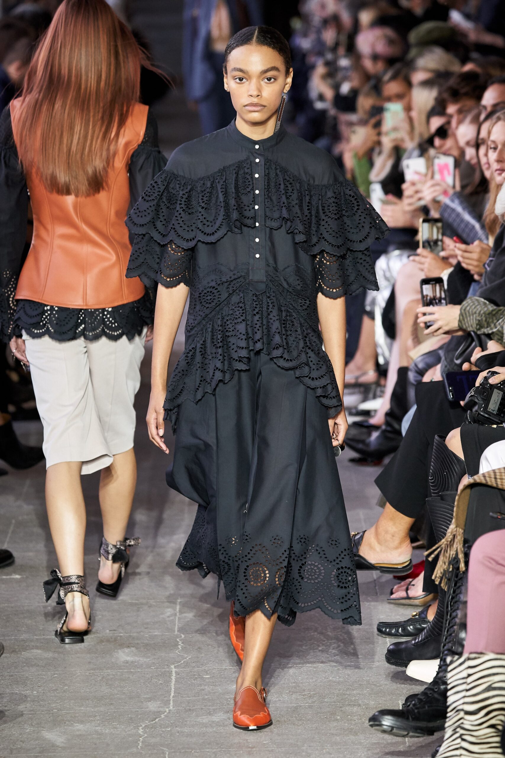 black broderie anglaise ruffle maxi dress