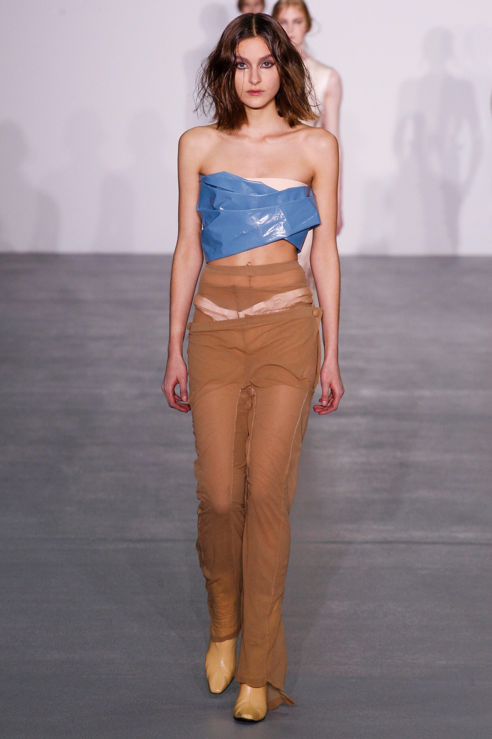 blue vinyl bandeau crop top