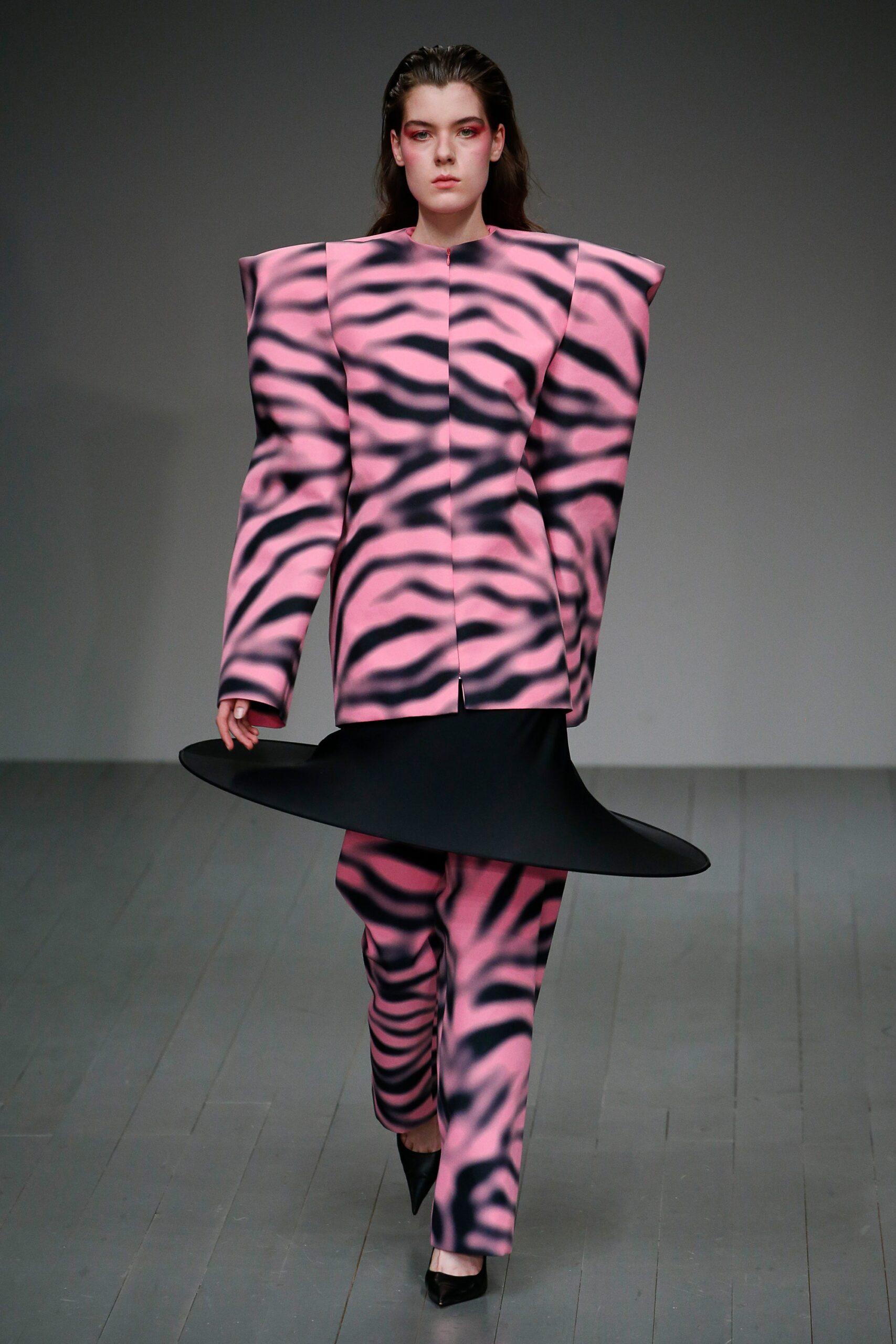 pink zebra-print sculptural shoulder jacket