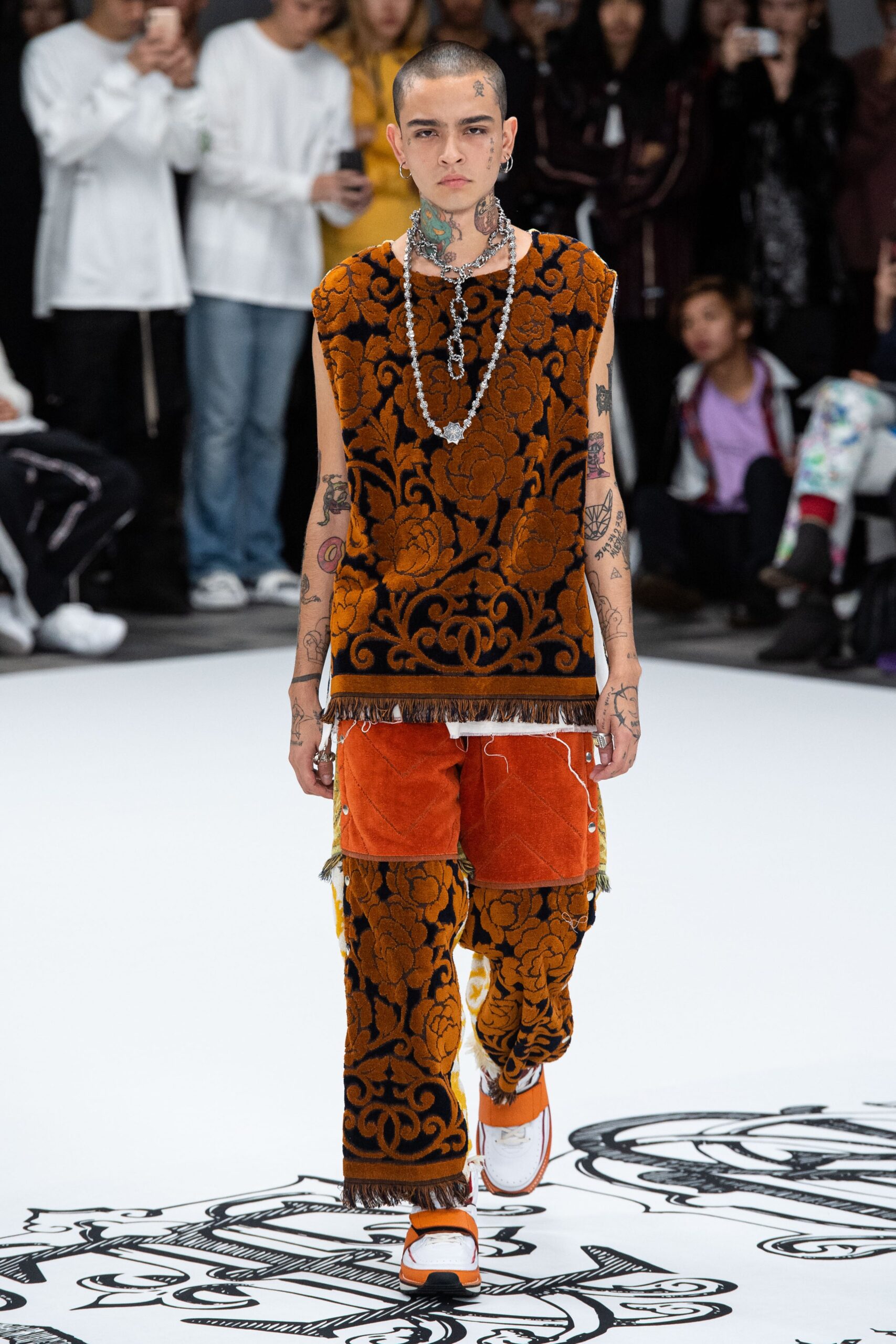 orange floral velvet tapestry top