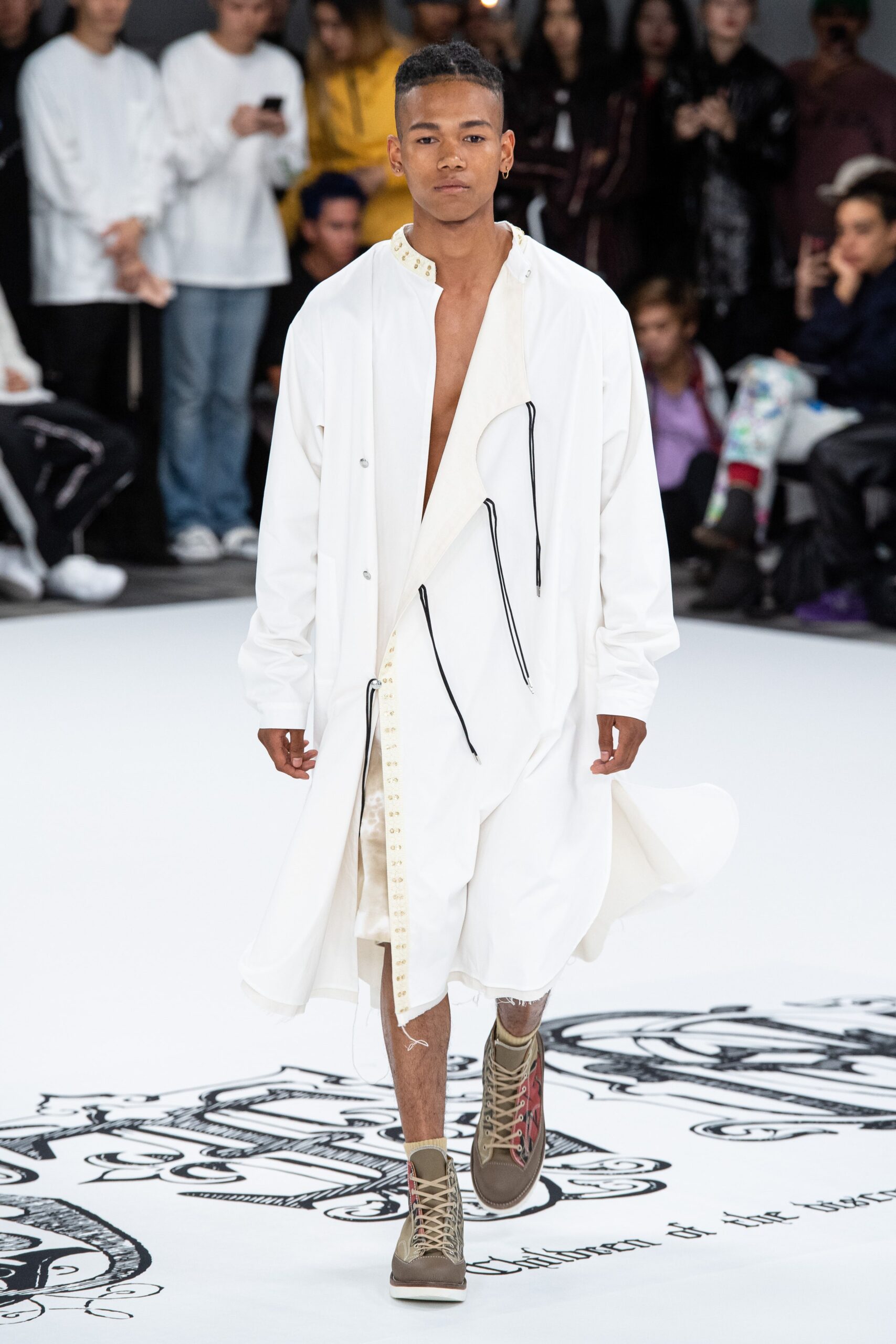 white draped duster coat