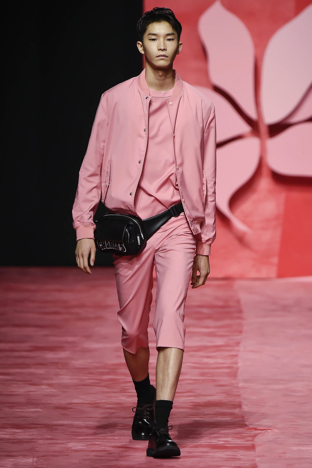 pink nylon long-sleeve open-front relaxed zippered cropped jacket