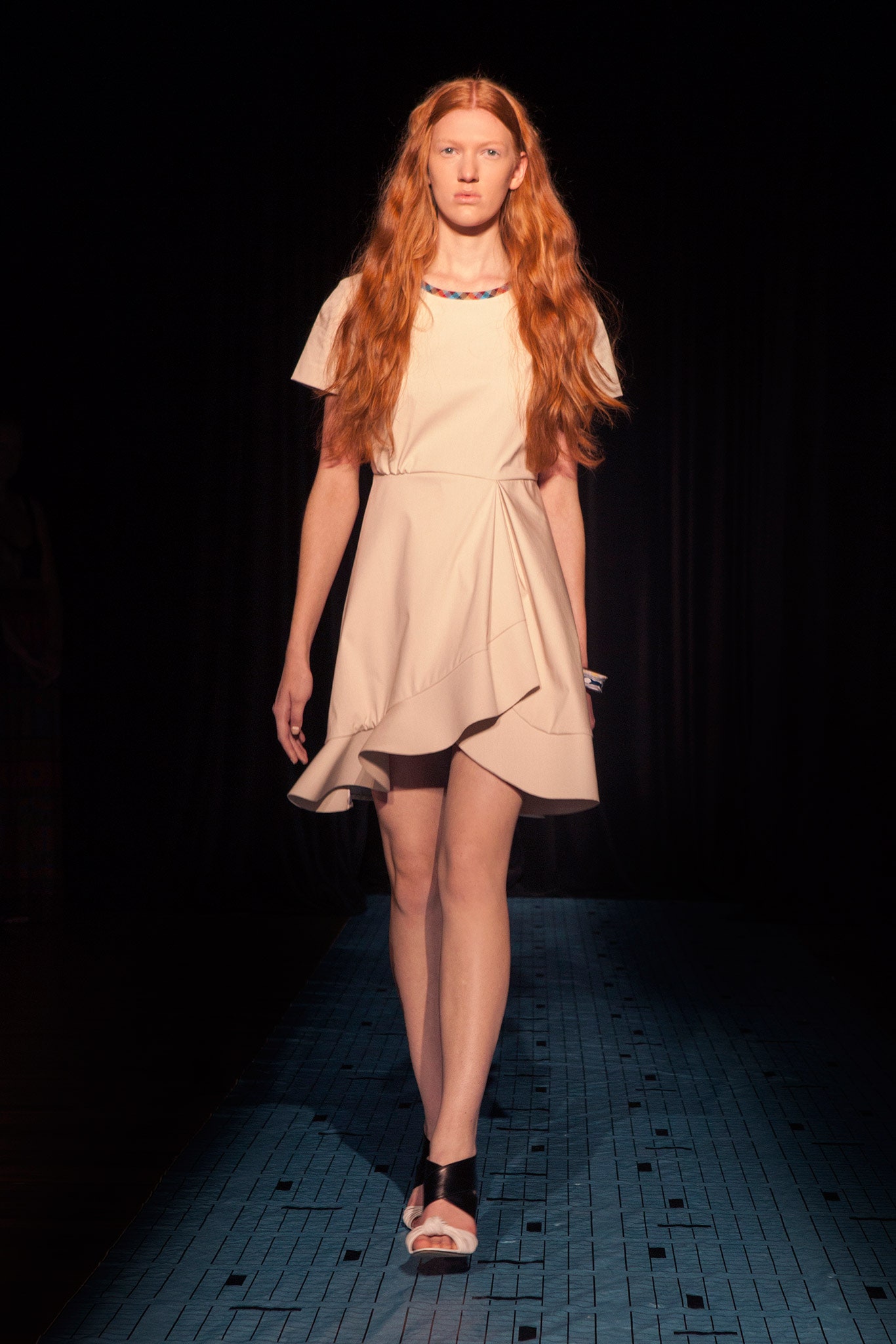 ivory ruffled asymmetric mini dress
