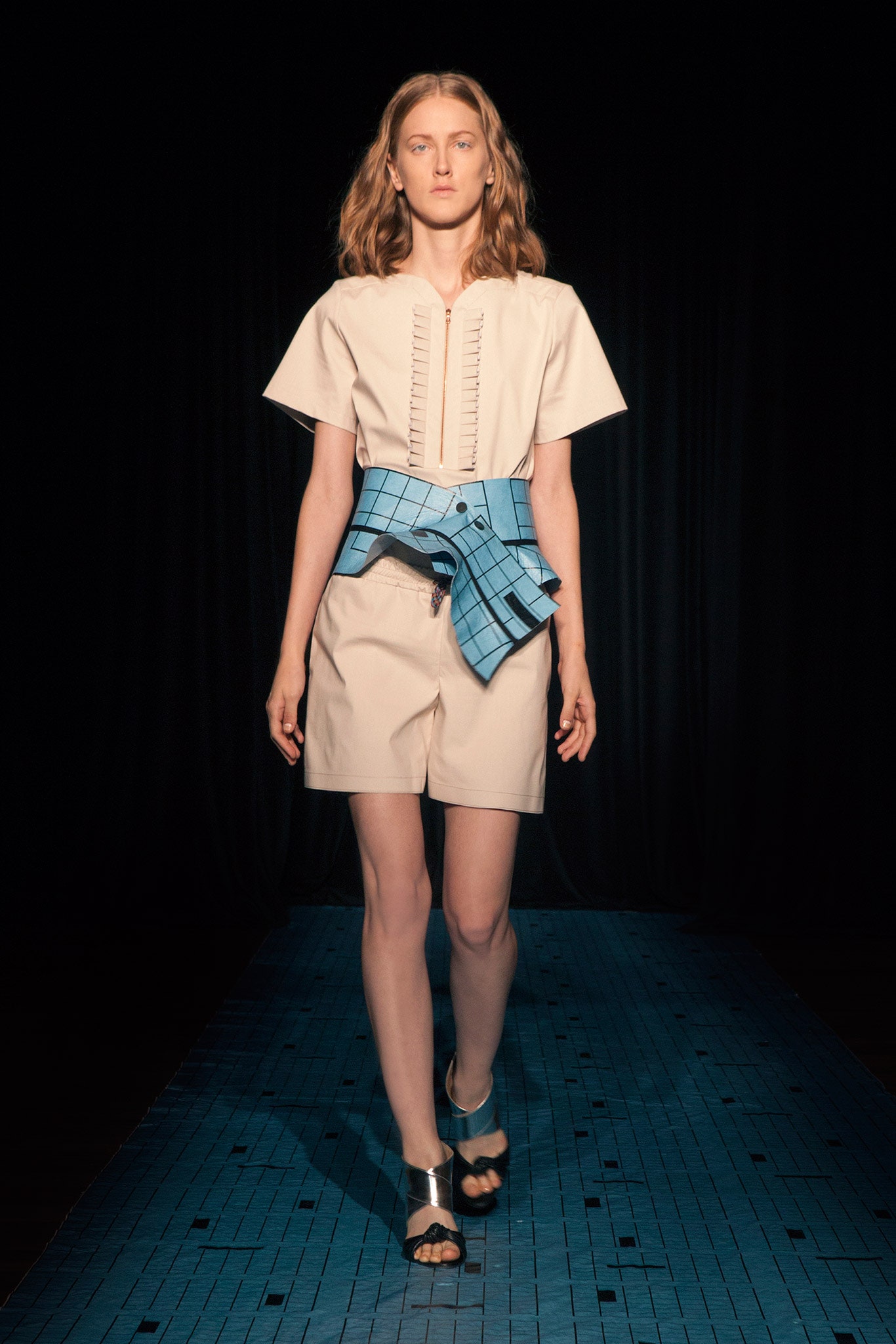 blue checked peplum sash belt