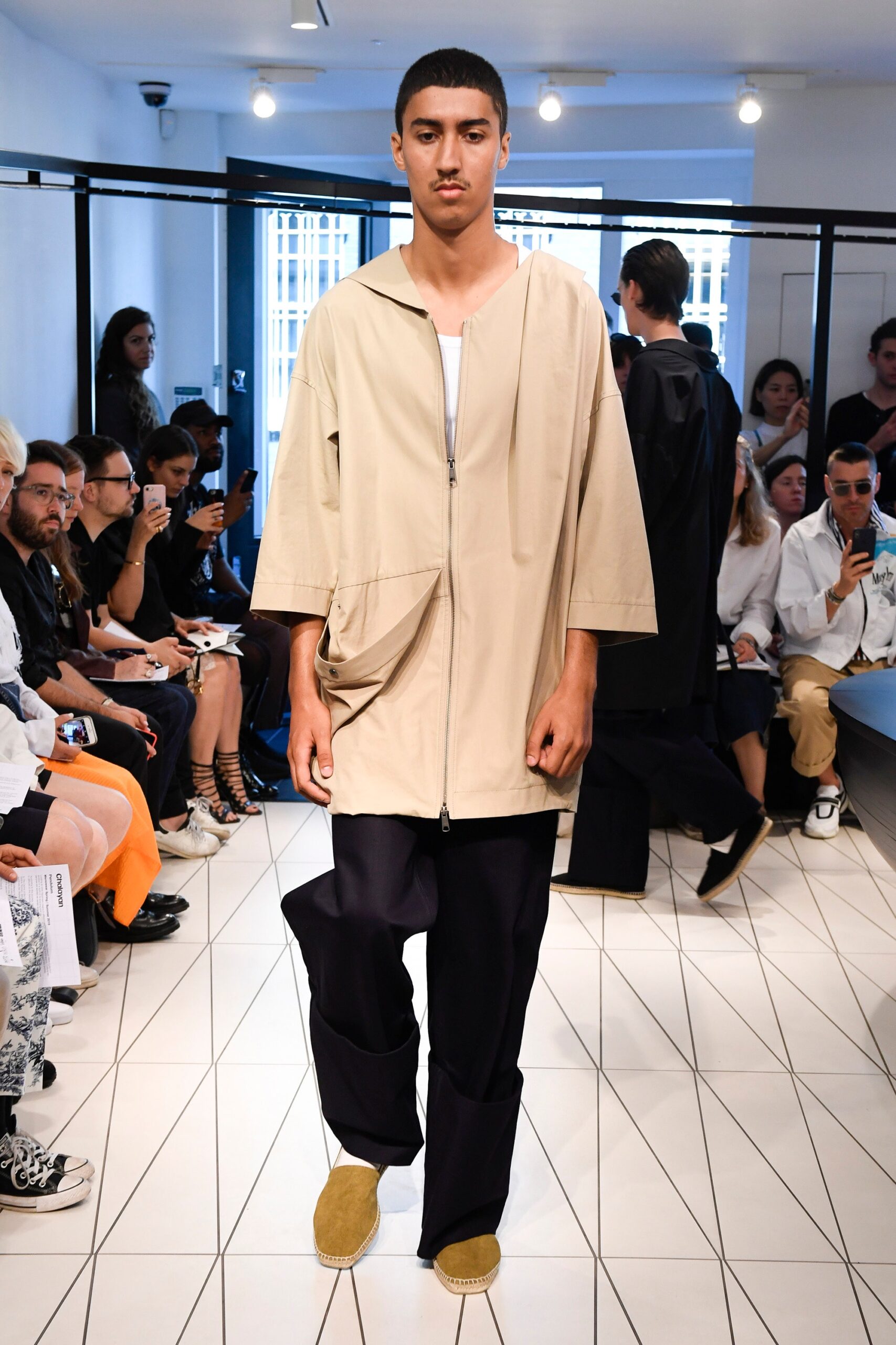 beige unknown open-front short-sleeve oversized draped pockets jacket