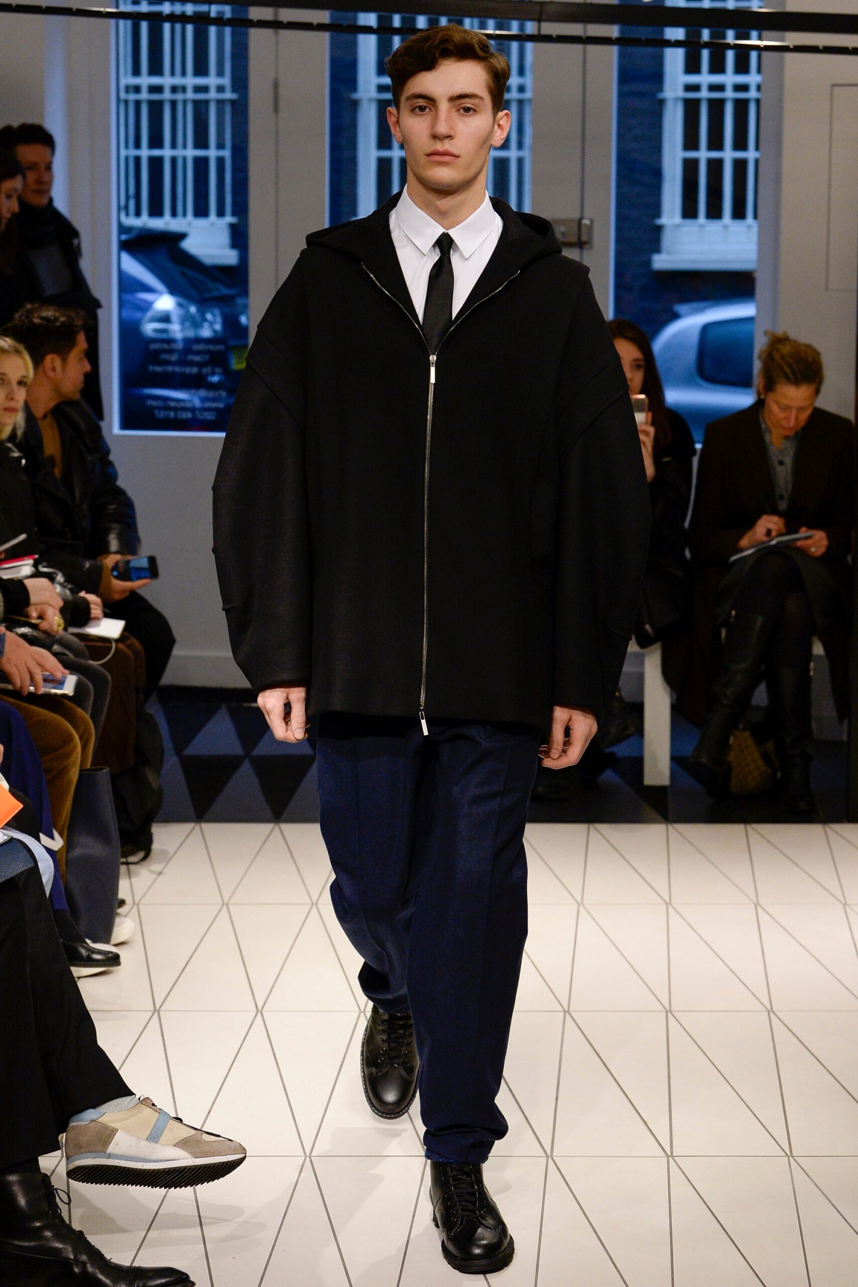 oversized black hooded zip-front parka
