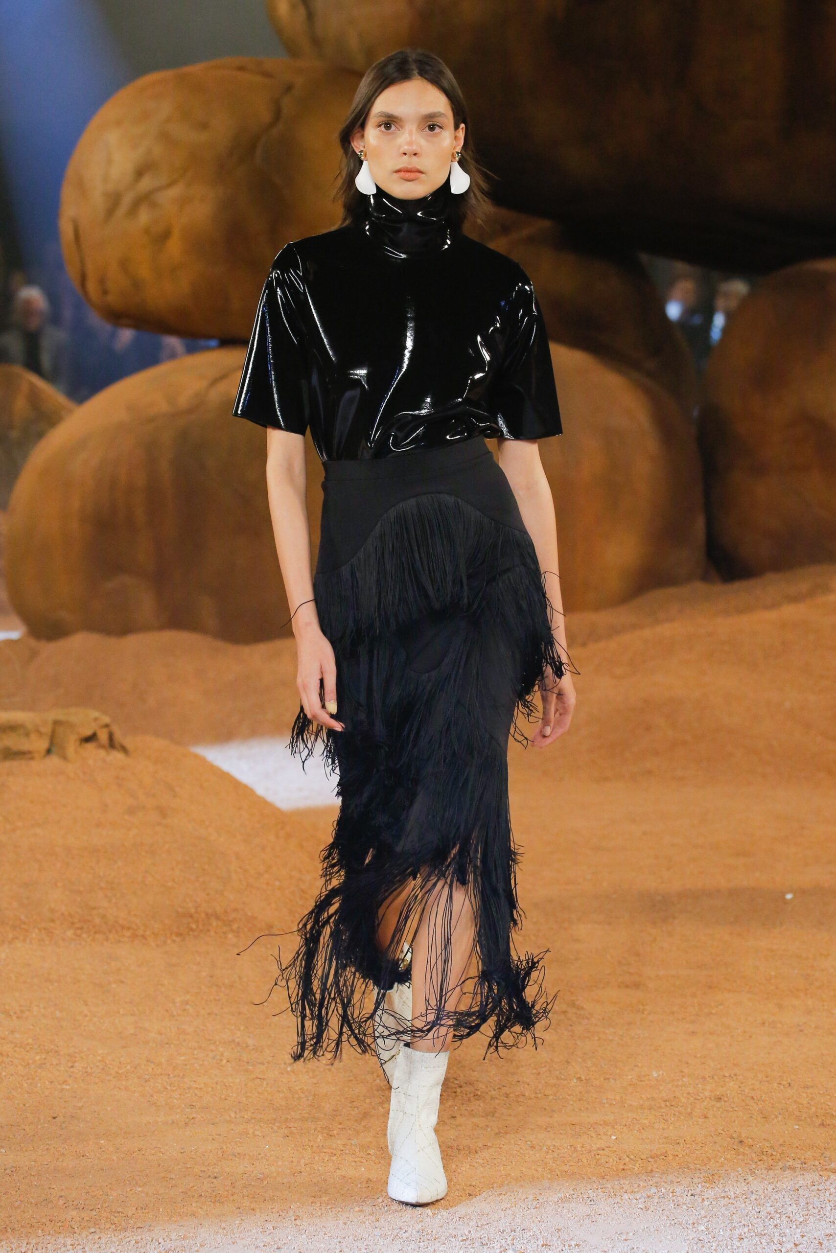 black fringe maxi skirt