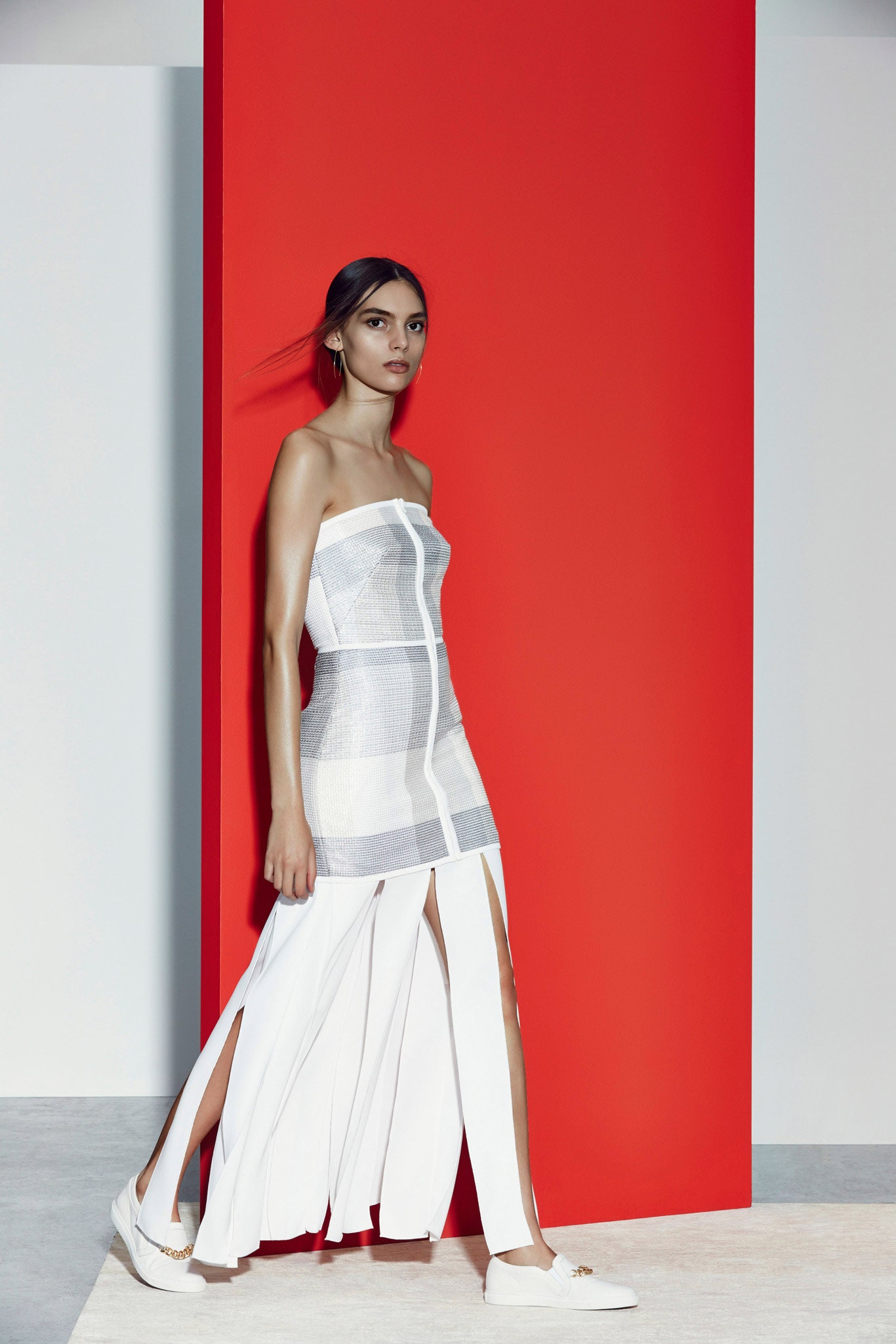 strapless sheer panelled maxi dress
