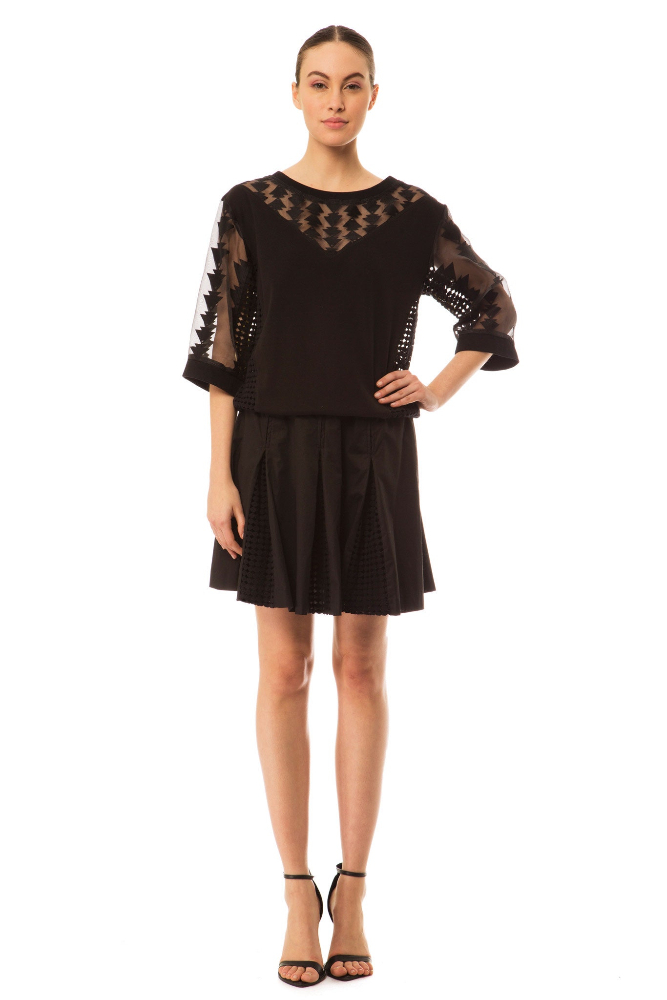black sheer geometric mesh top