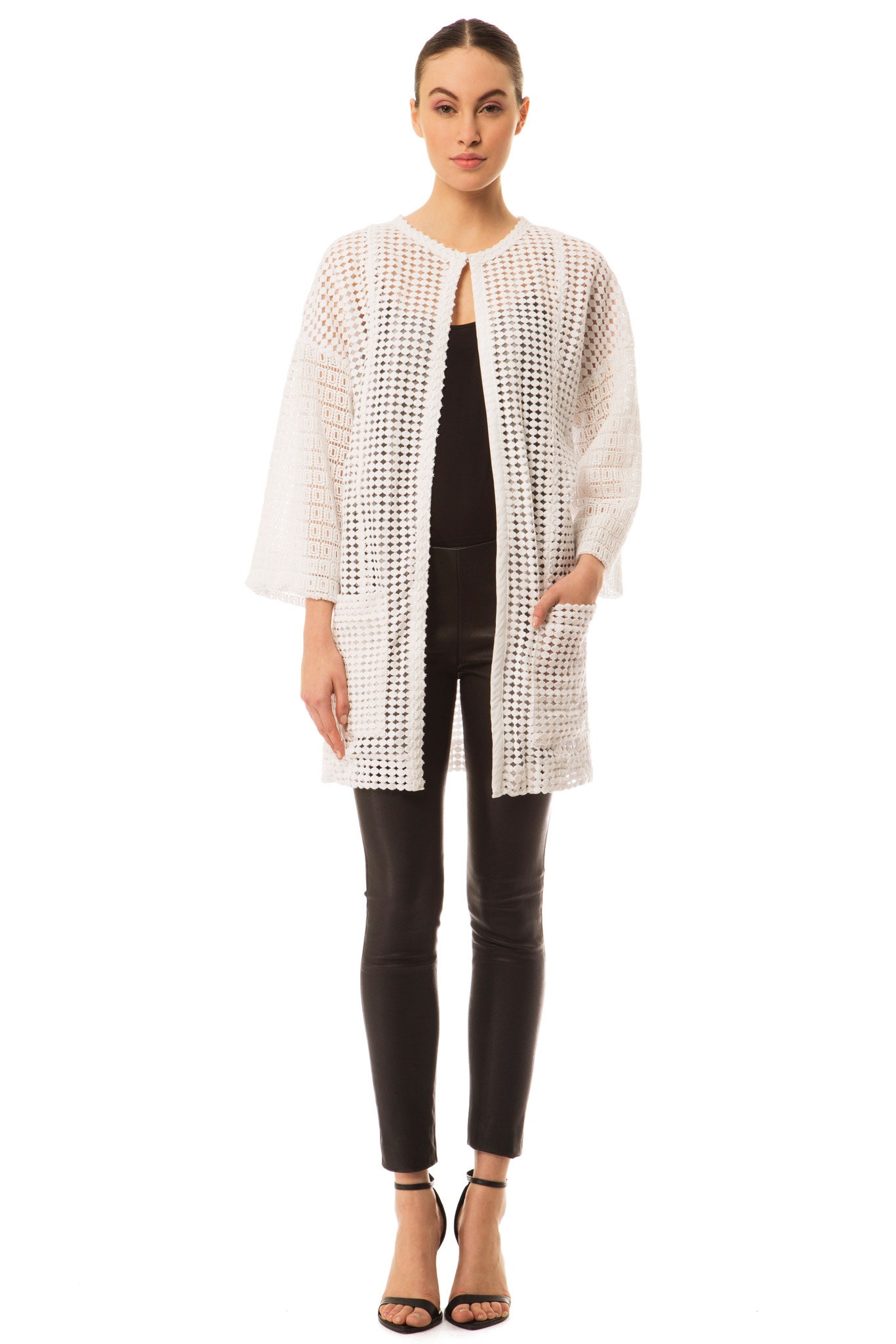 white openwork crochet cardigan