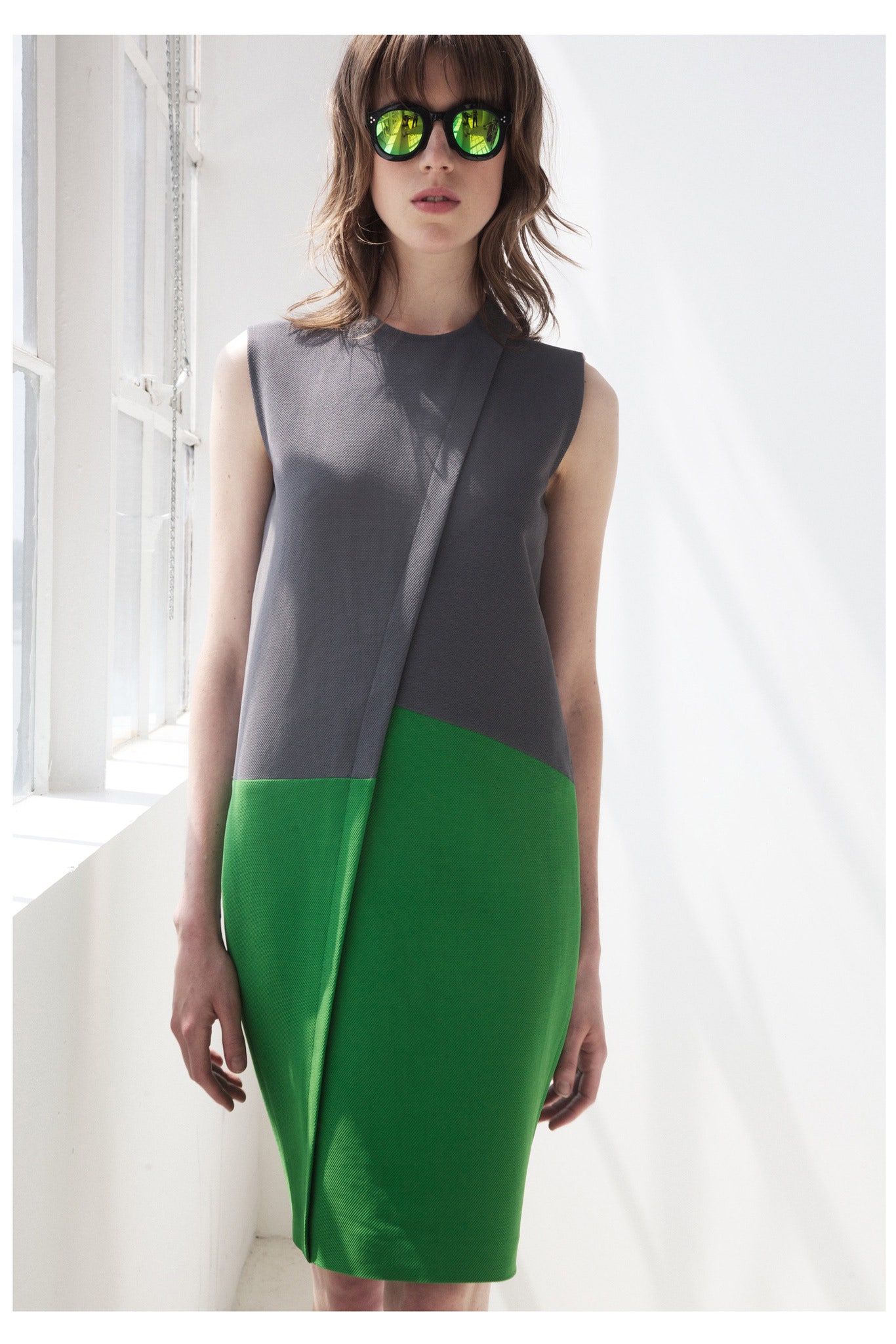 asymmetric color-block midi dress