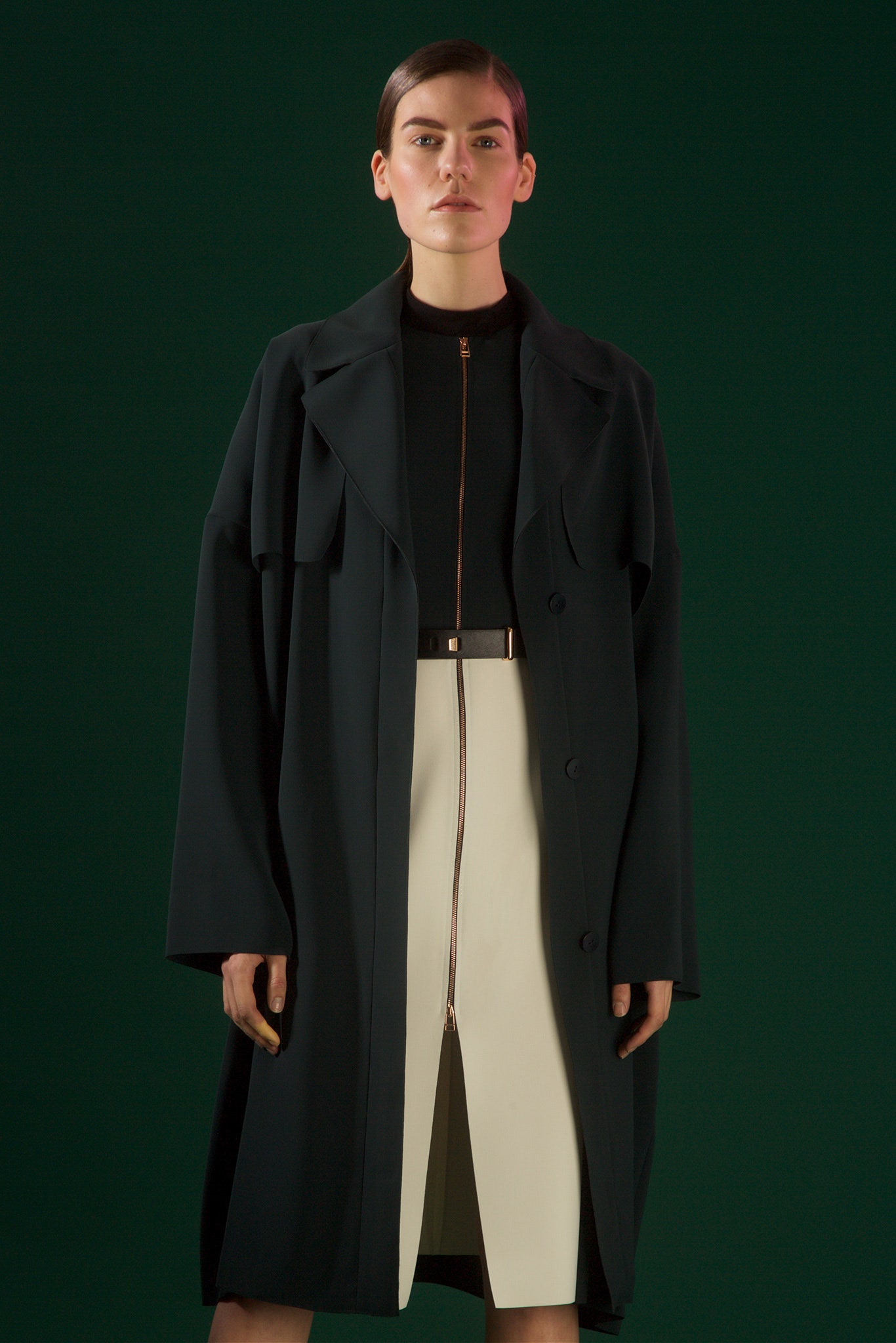black draped lapel coat