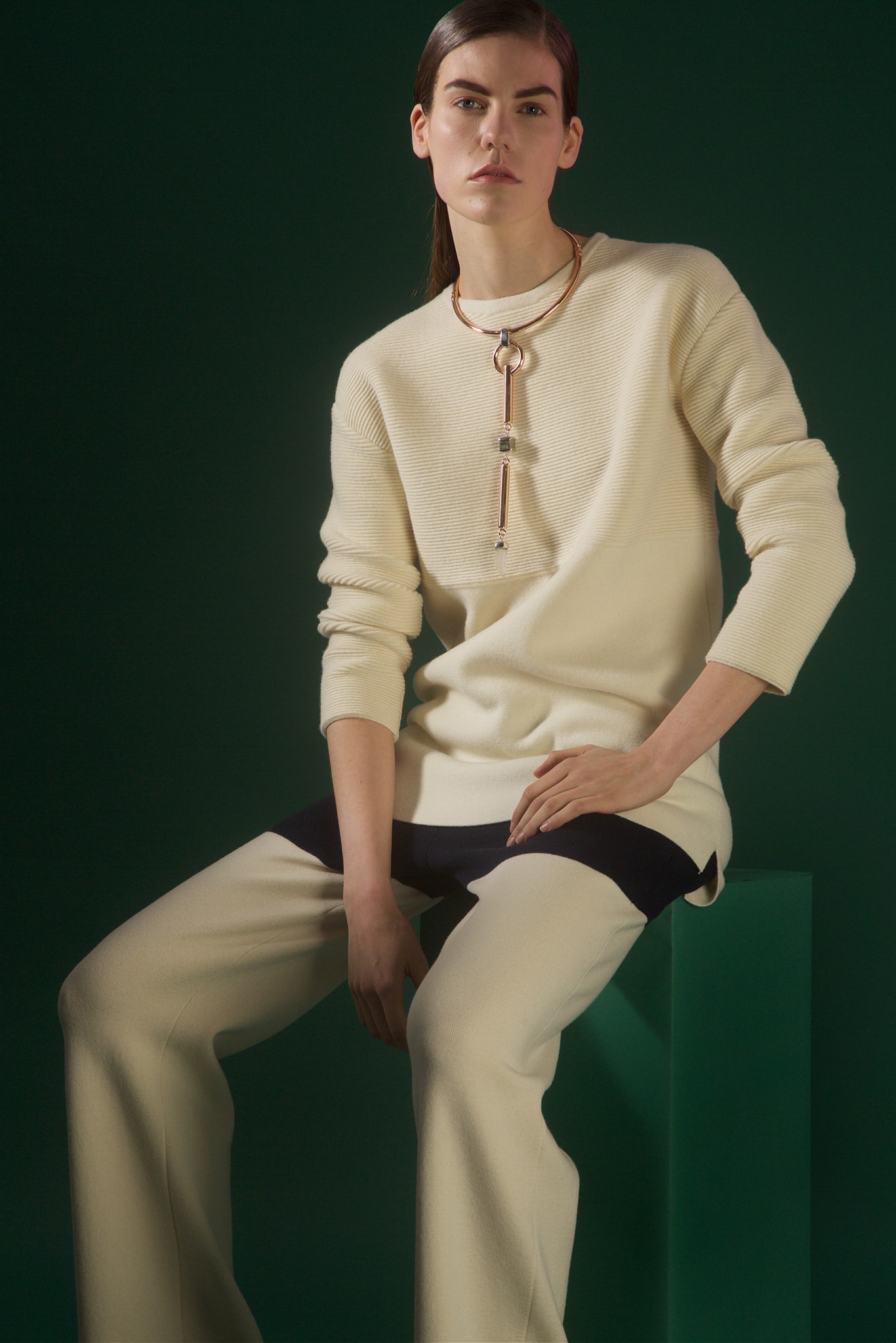 ivory color-block knit tunic sweater